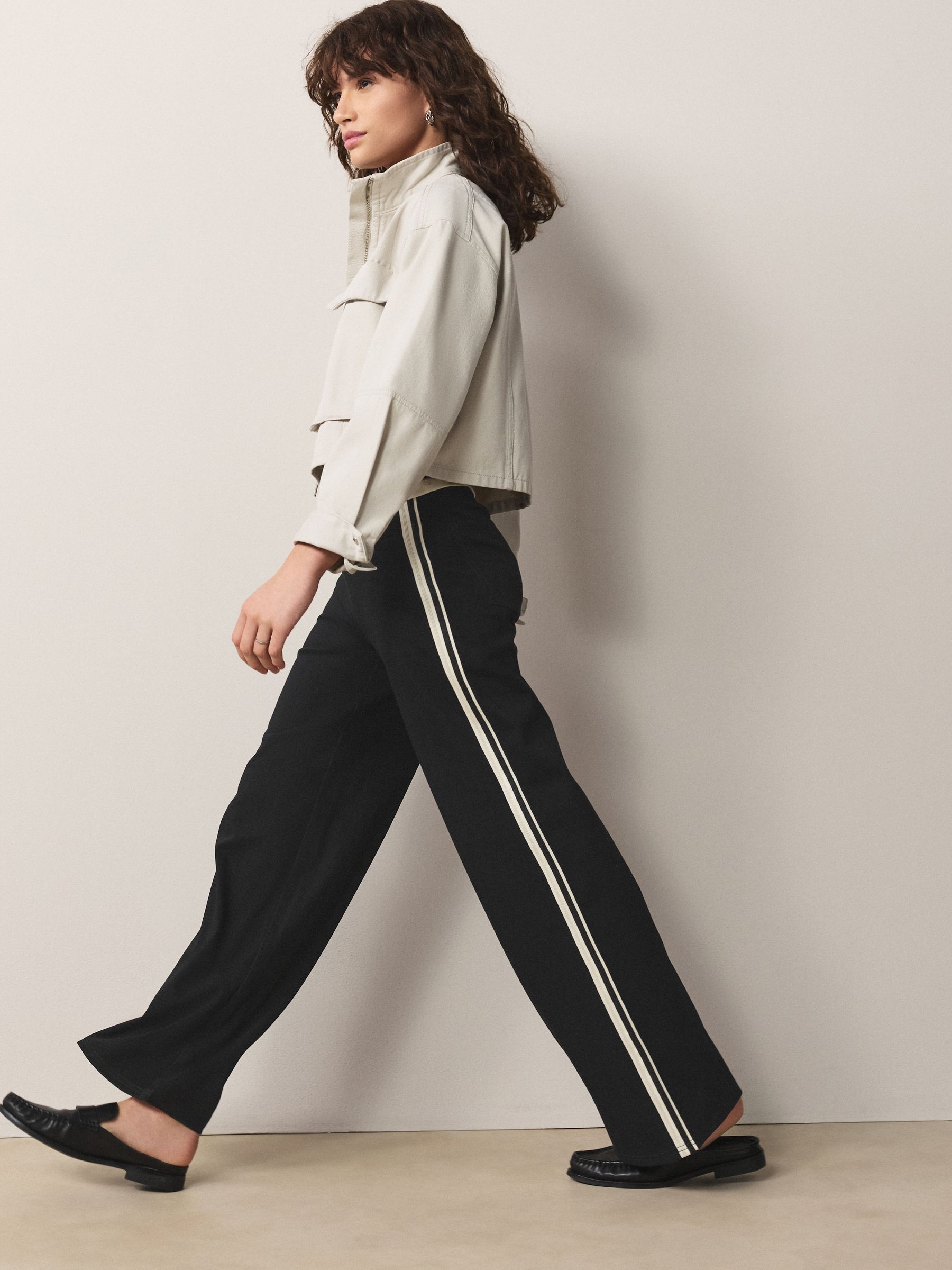Jersey Denim Wide Leg Trousers - Black Side Stripe - Regular - SIP Worn