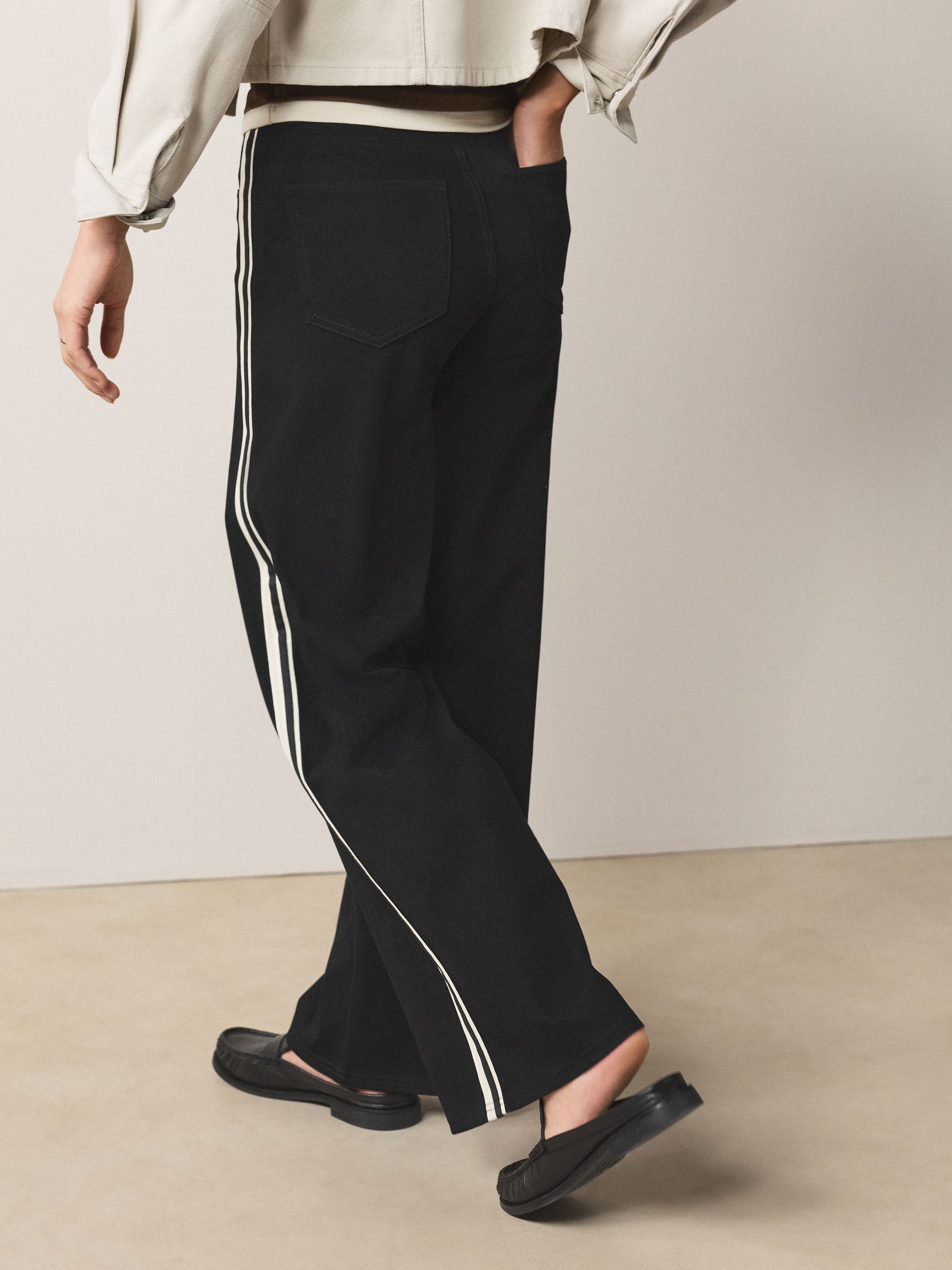 Jersey Denim Wide Leg Trousers - Black Side Stripe - Regular - SIP Worn