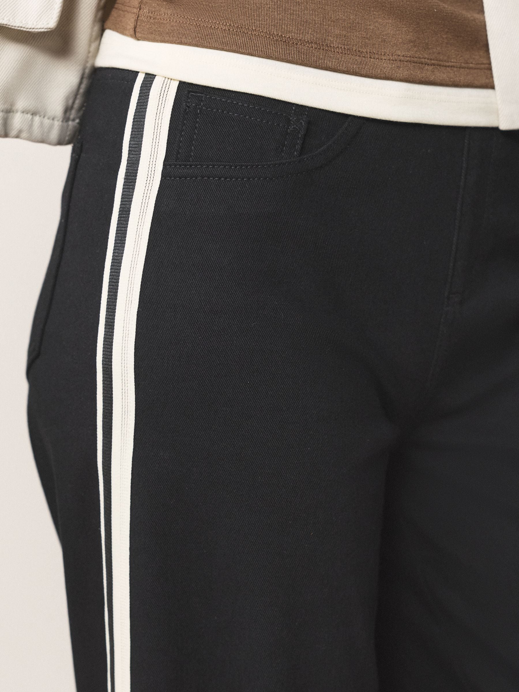 Jersey Denim Wide Leg Trousers - Black Side Stripe - Regular - SIP Worn