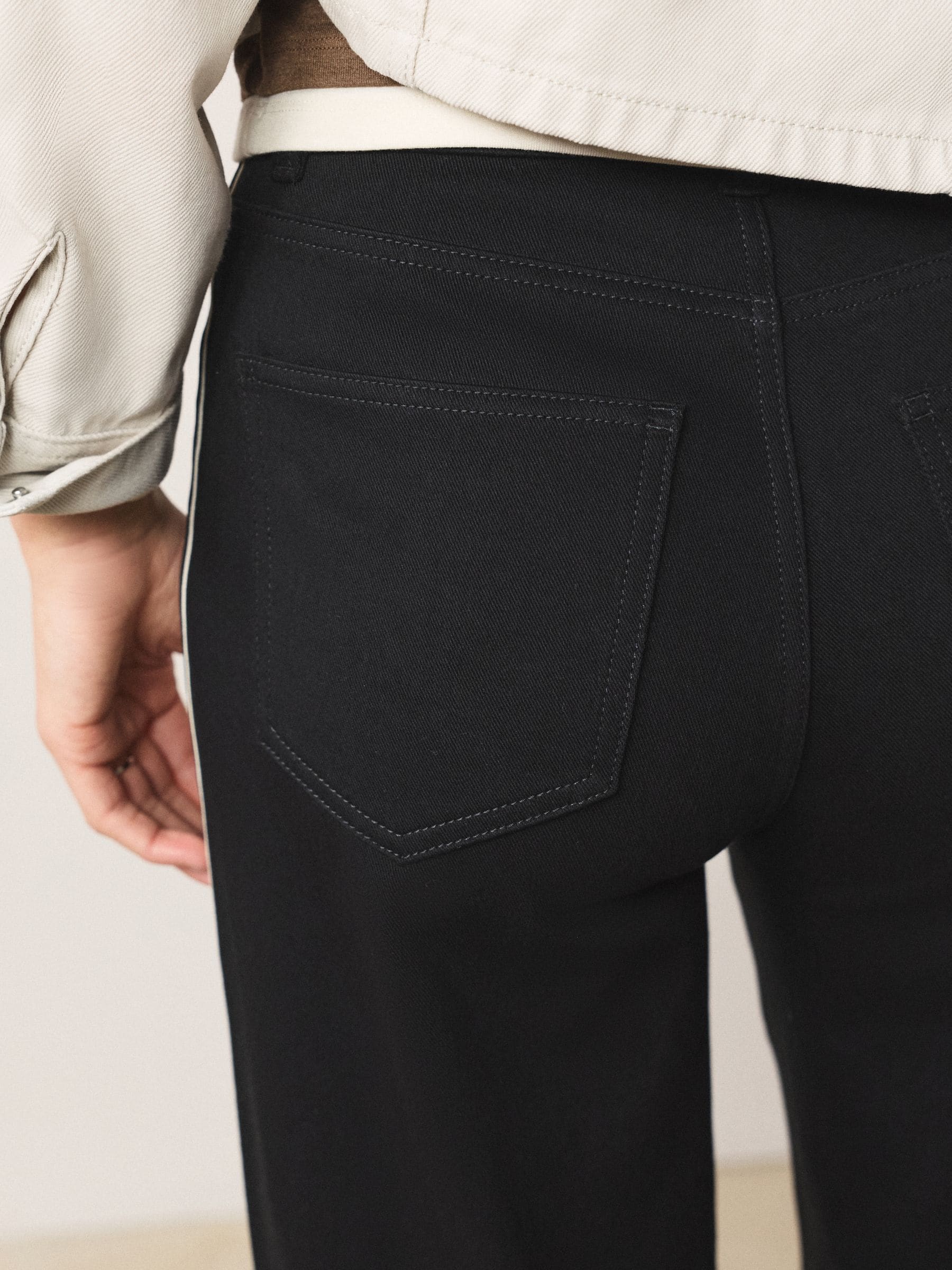 Jersey Denim Wide Leg Trousers - Black Side Stripe - Regular - SIP Worn