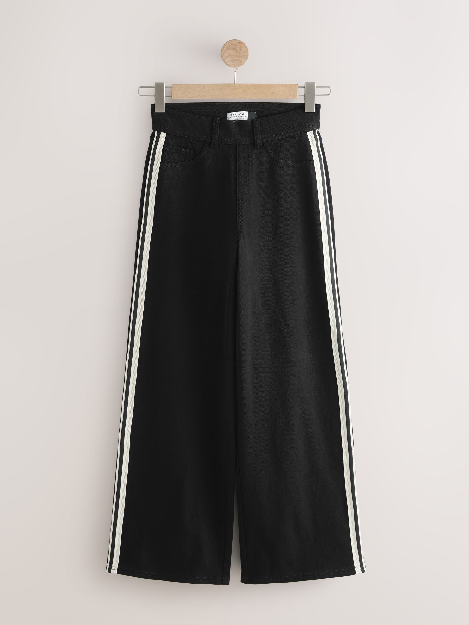 Jersey Denim Wide Leg Trousers - Black Side Stripe - Regular - SIP Still Life