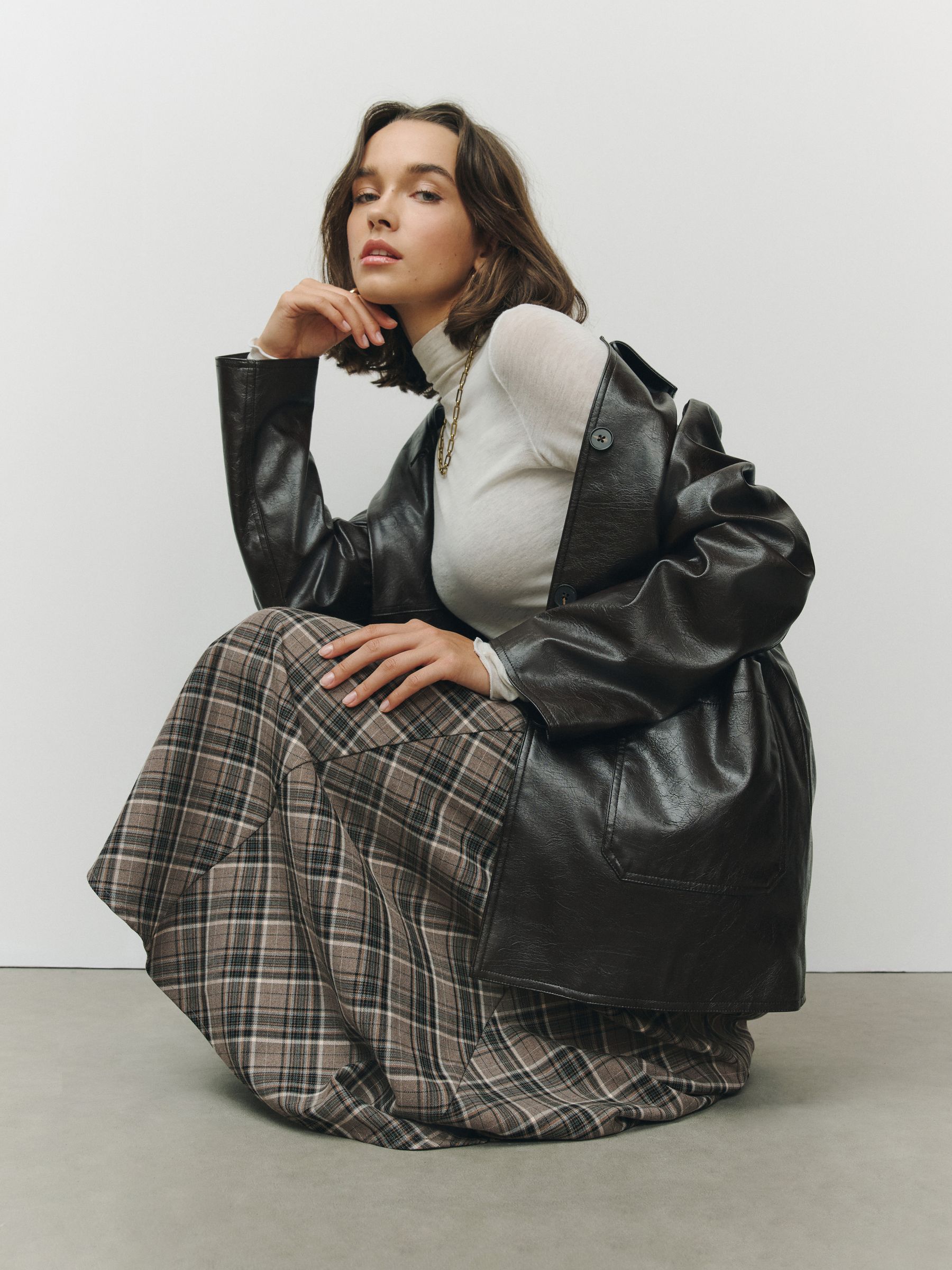 Check Midi Skirt - Mink Brown - Regular - SIP Worn
