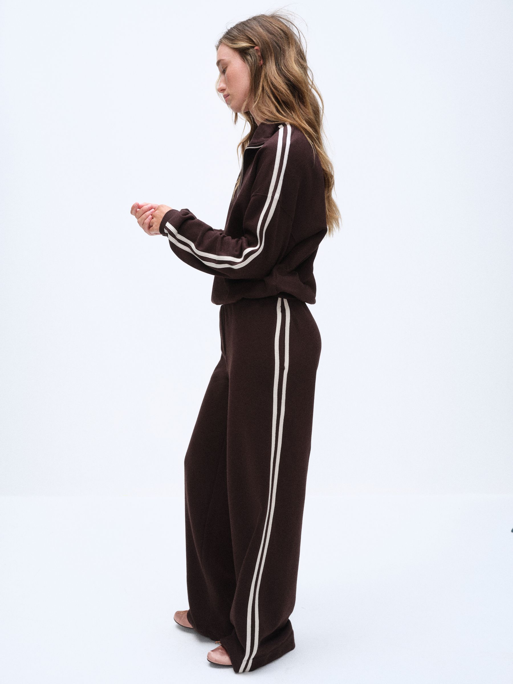 The Set Funnel Neck Sweat with Straight Leg Joggers Co-Ord Set - Brown - Regular - SIP Worn