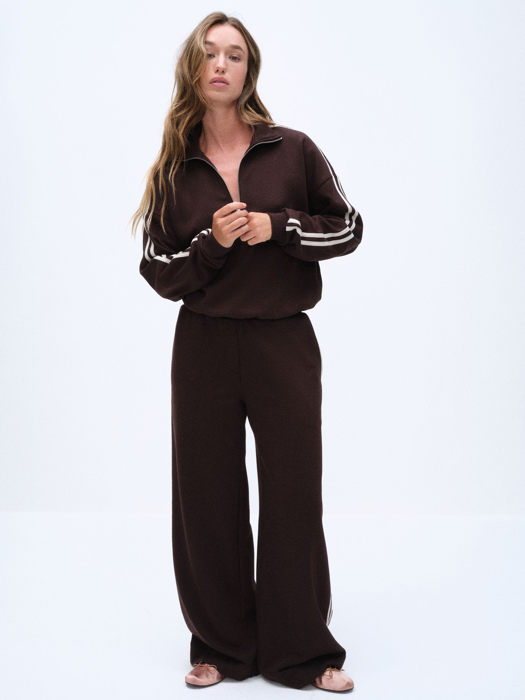 The Set Funnel Neck Sweat with Straight Leg Joggers Co-Ord Set - Brown - Regular - SIP Worn