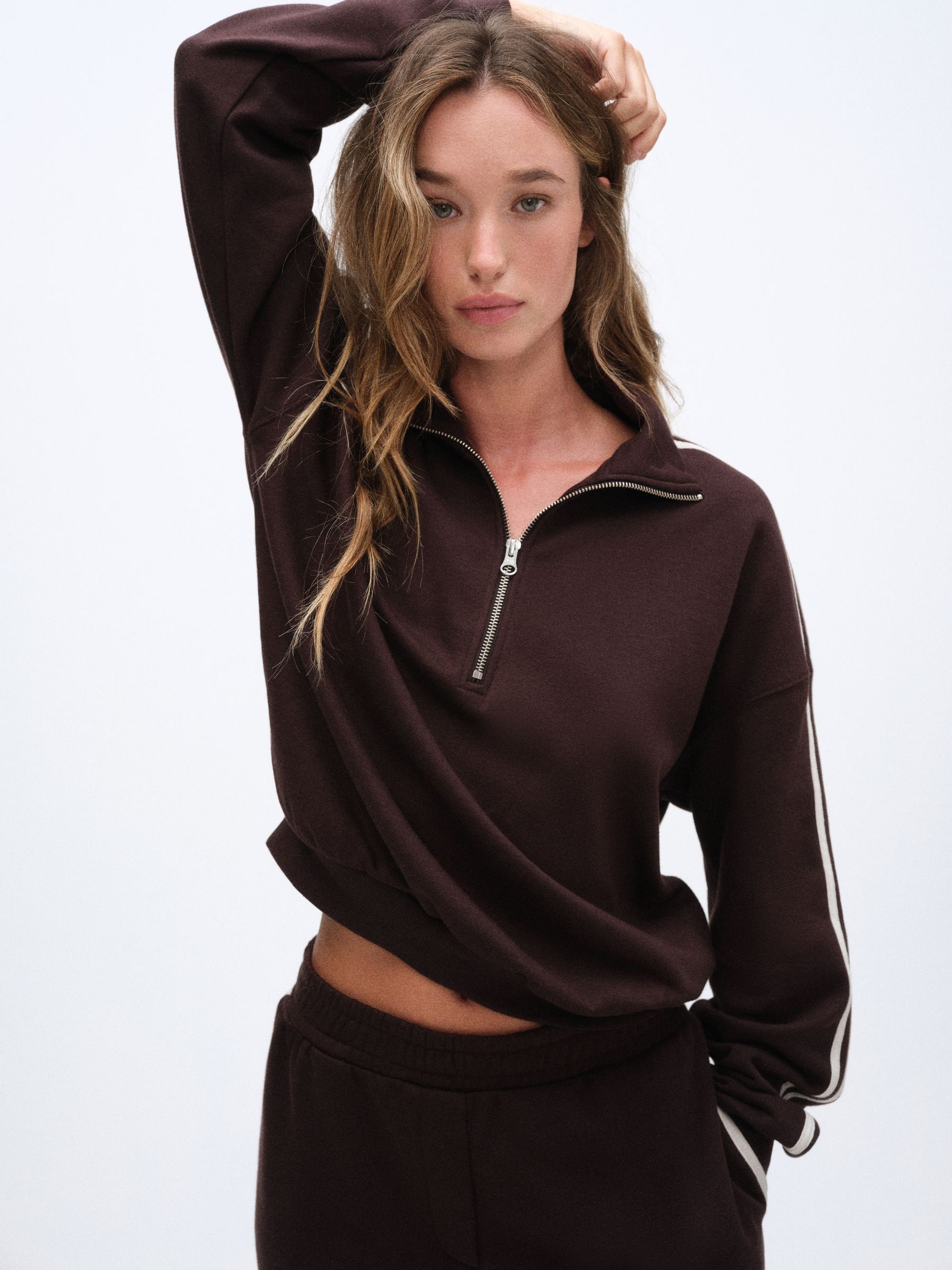 The Set Funnel Neck Sweat with Straight Leg Joggers Co-Ord Set - Brown - Regular - SIP Worn