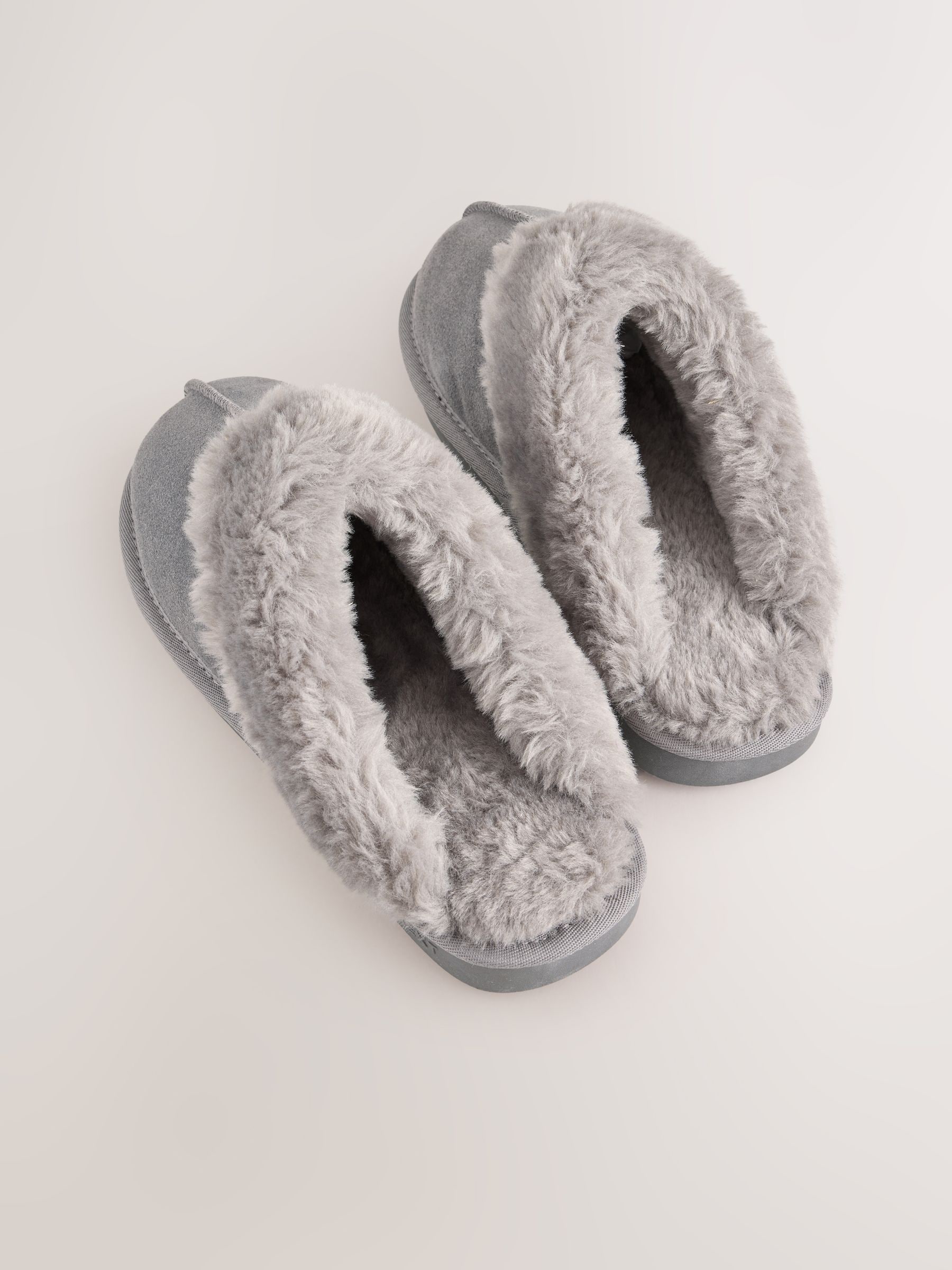 Faux Fur Lined Suede Mule Slippers - Dark Grey - Regular - SIP Still Life