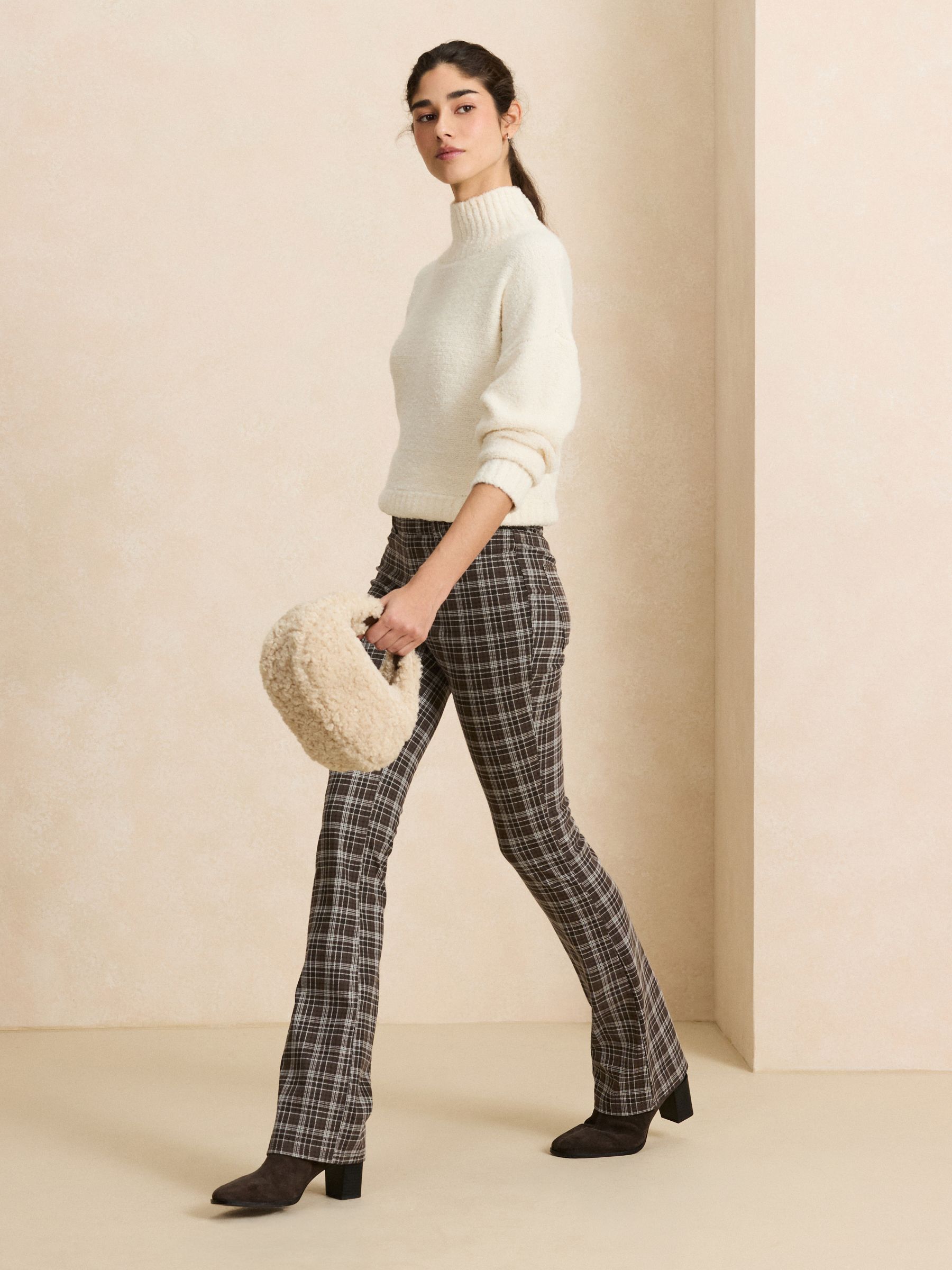 Jersey Bootcut Leggings - Chocolate Brown Check Print - Regular - Location Worn