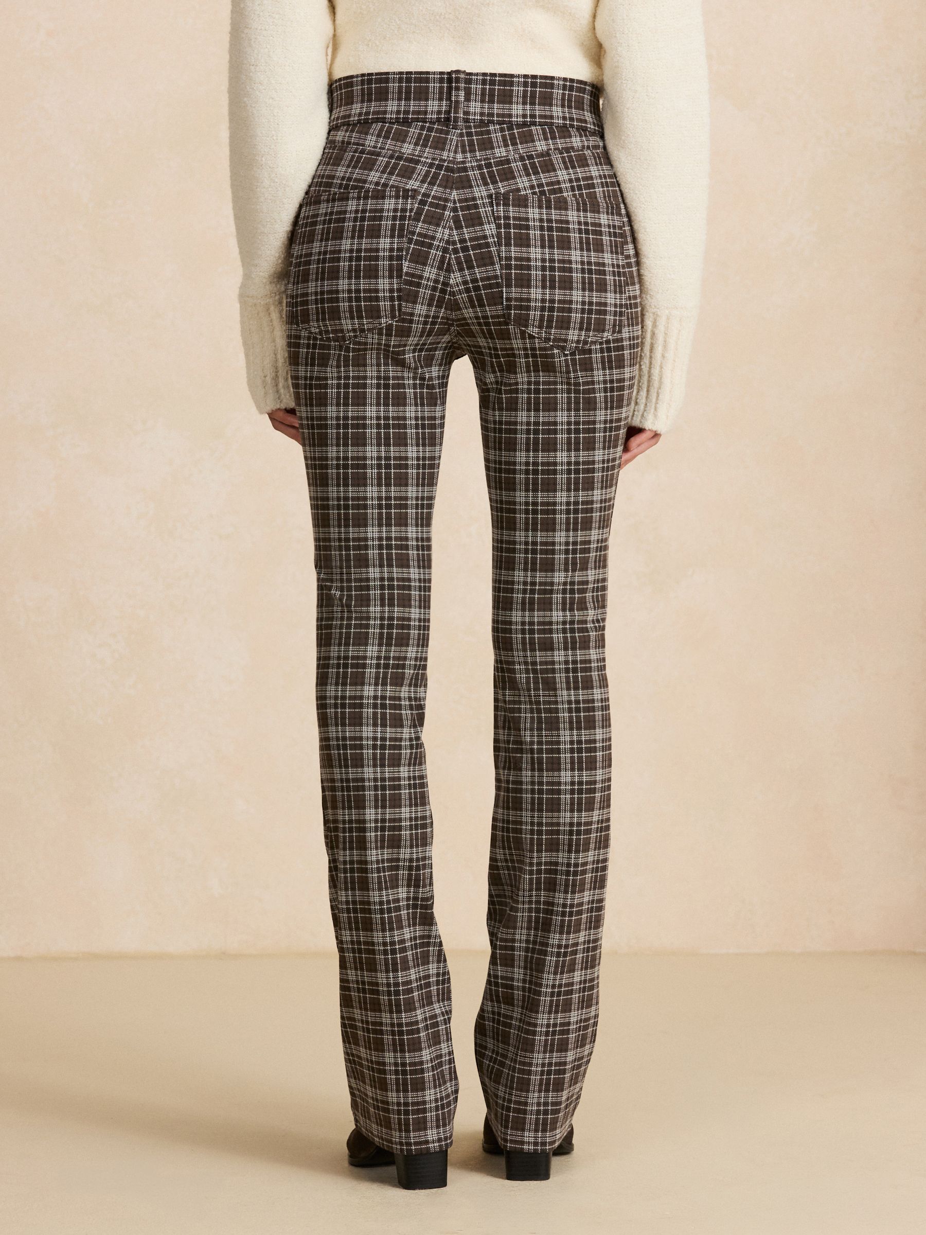 Jersey Bootcut Leggings - Chocolate Brown Check Print - Regular - Location Worn