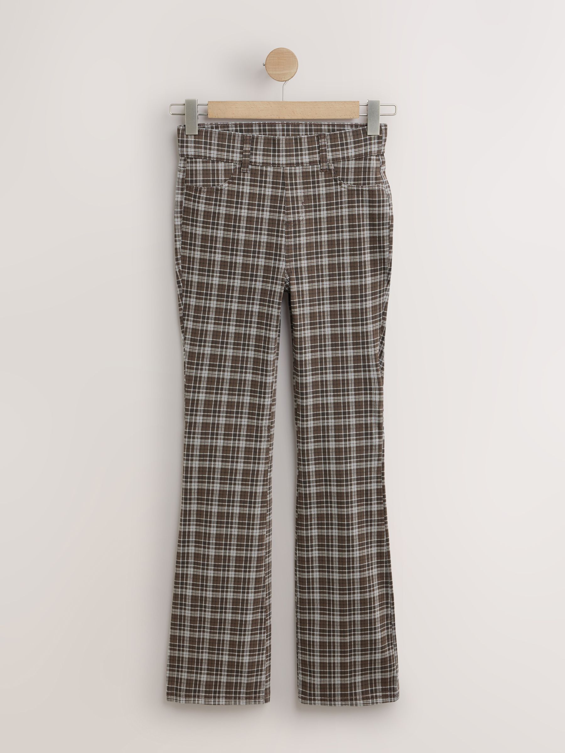 Jersey Bootcut Leggings - Chocolate Brown Check Print - Regular - SIP Still Life