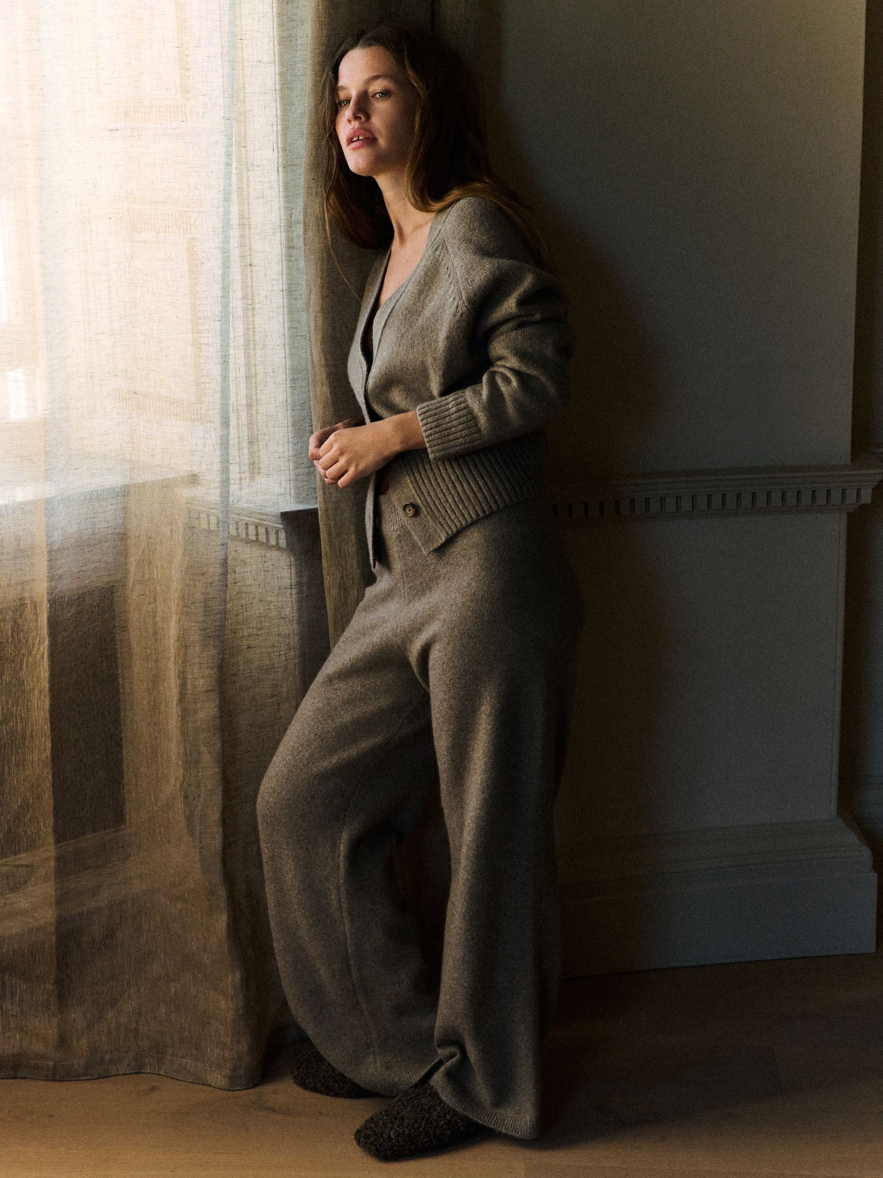 The Set Wool Blend Coord Cardigan & Legging Set - Mink Marl/Brown - Regular - Location Worn