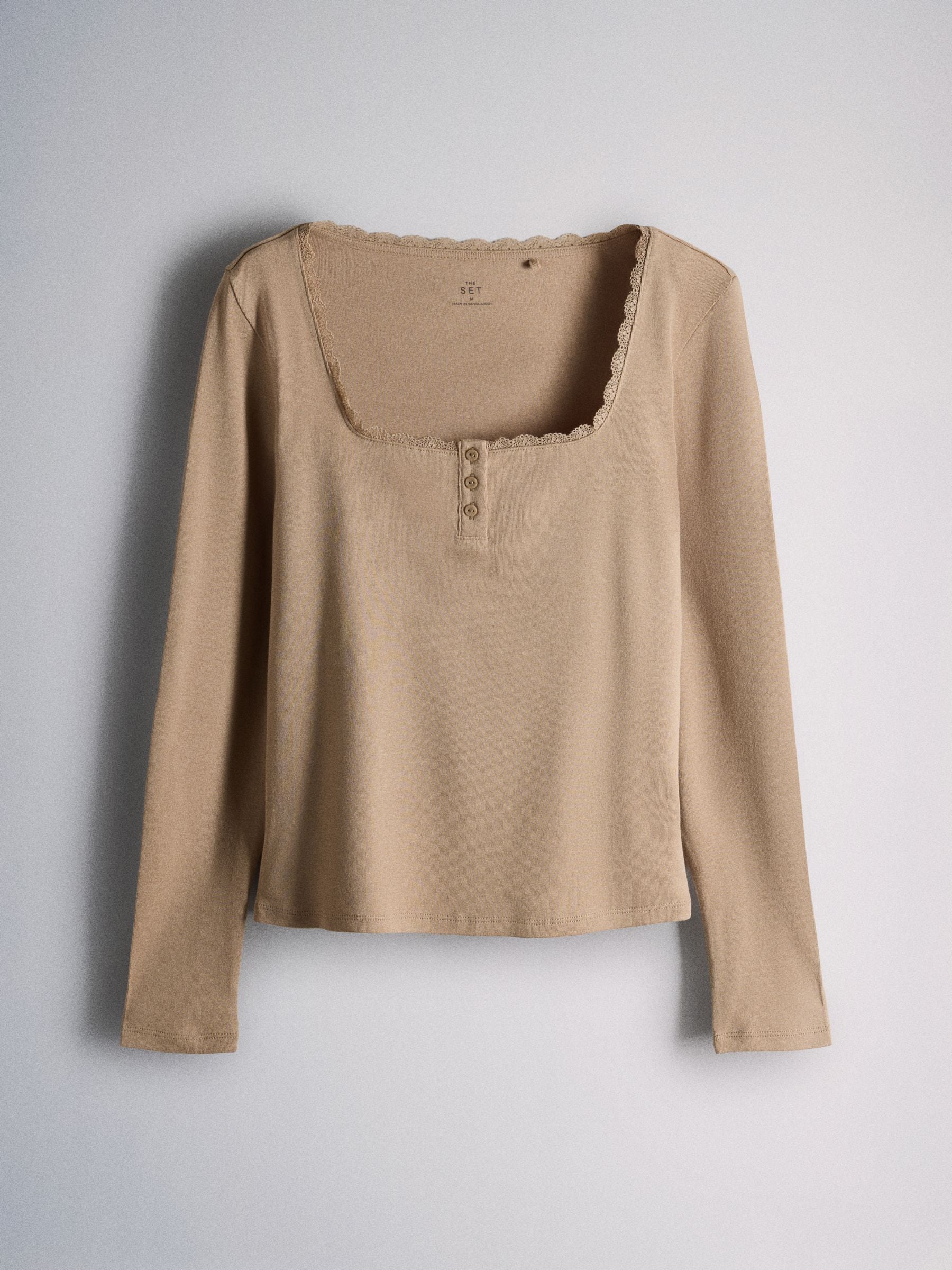 The Set 4 Pack Lace Henley Long Sleeve T-Shirts - Brown/Oat Marl/Neutral/White - Regular - SIP Still Life