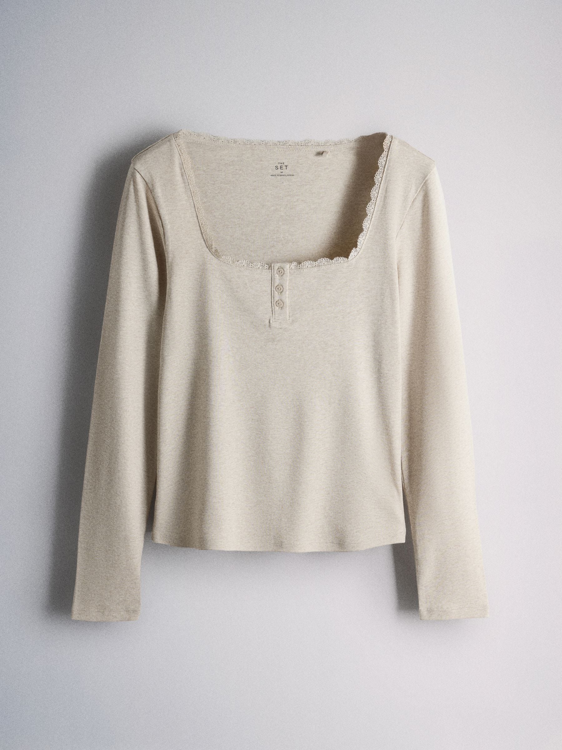 The Set 4 Pack Lace Henley Long Sleeve T-Shirts - Brown/Oat Marl/Neutral/White - Regular - SIP Still Life