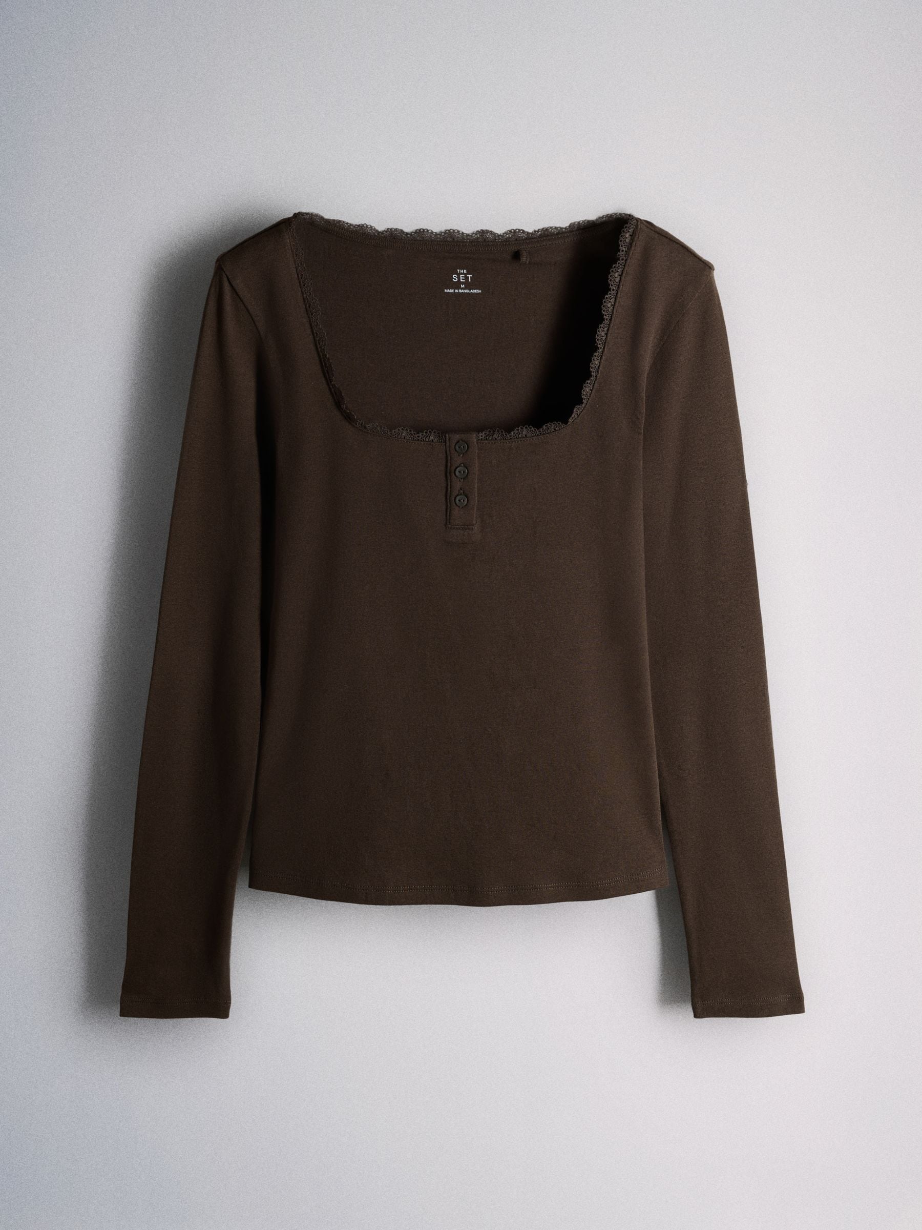 The Set 4 Pack Lace Henley Long Sleeve T-Shirts - Brown/Oat Marl/Neutral/White - Regular - SIP Still Life