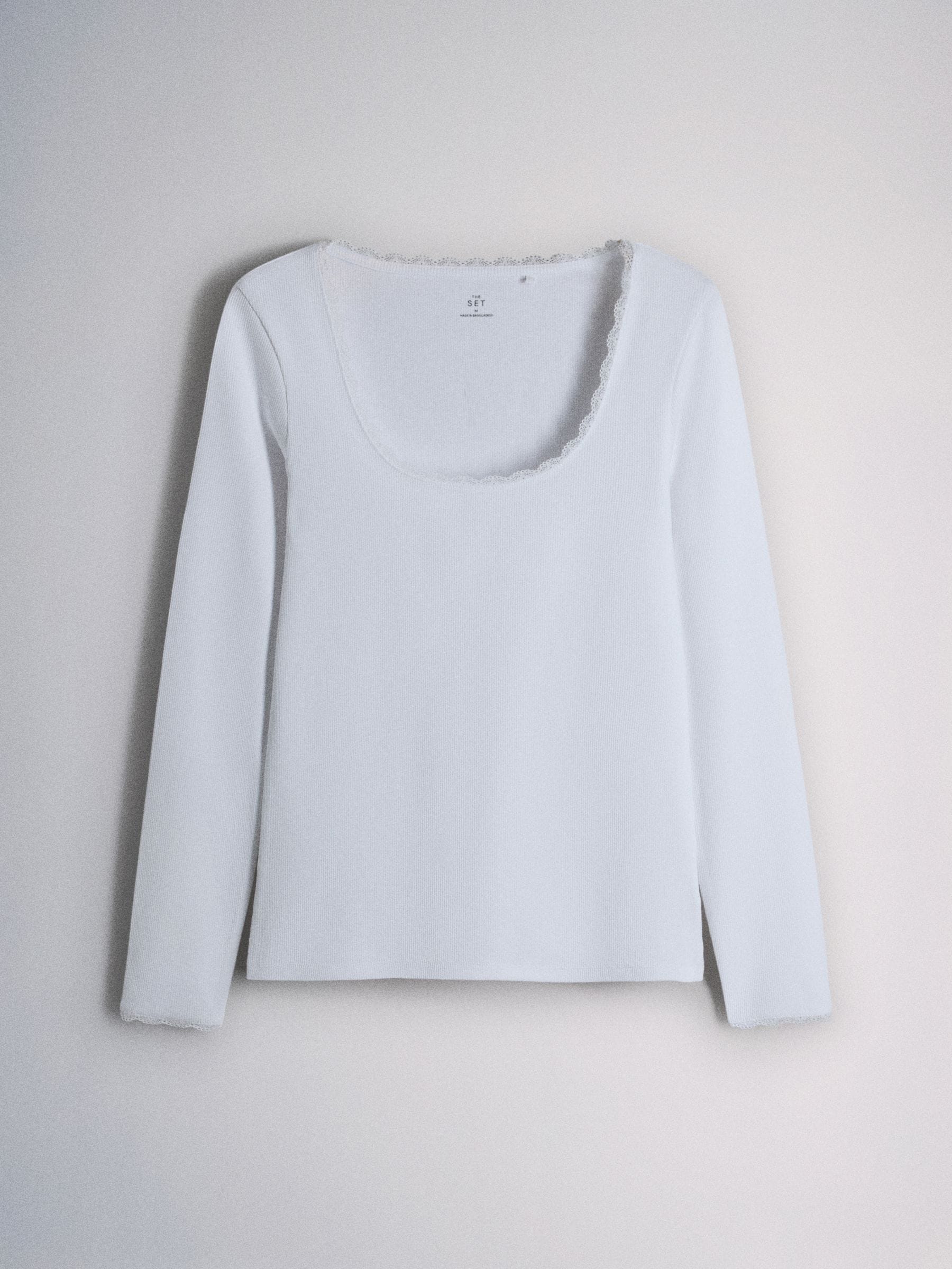 The Set 5 Pack Long Sleeve Ribbed Lace Scoop Tops - Navy/Brown/Tan/White/Oat Marl - Regular - SIP Still Life