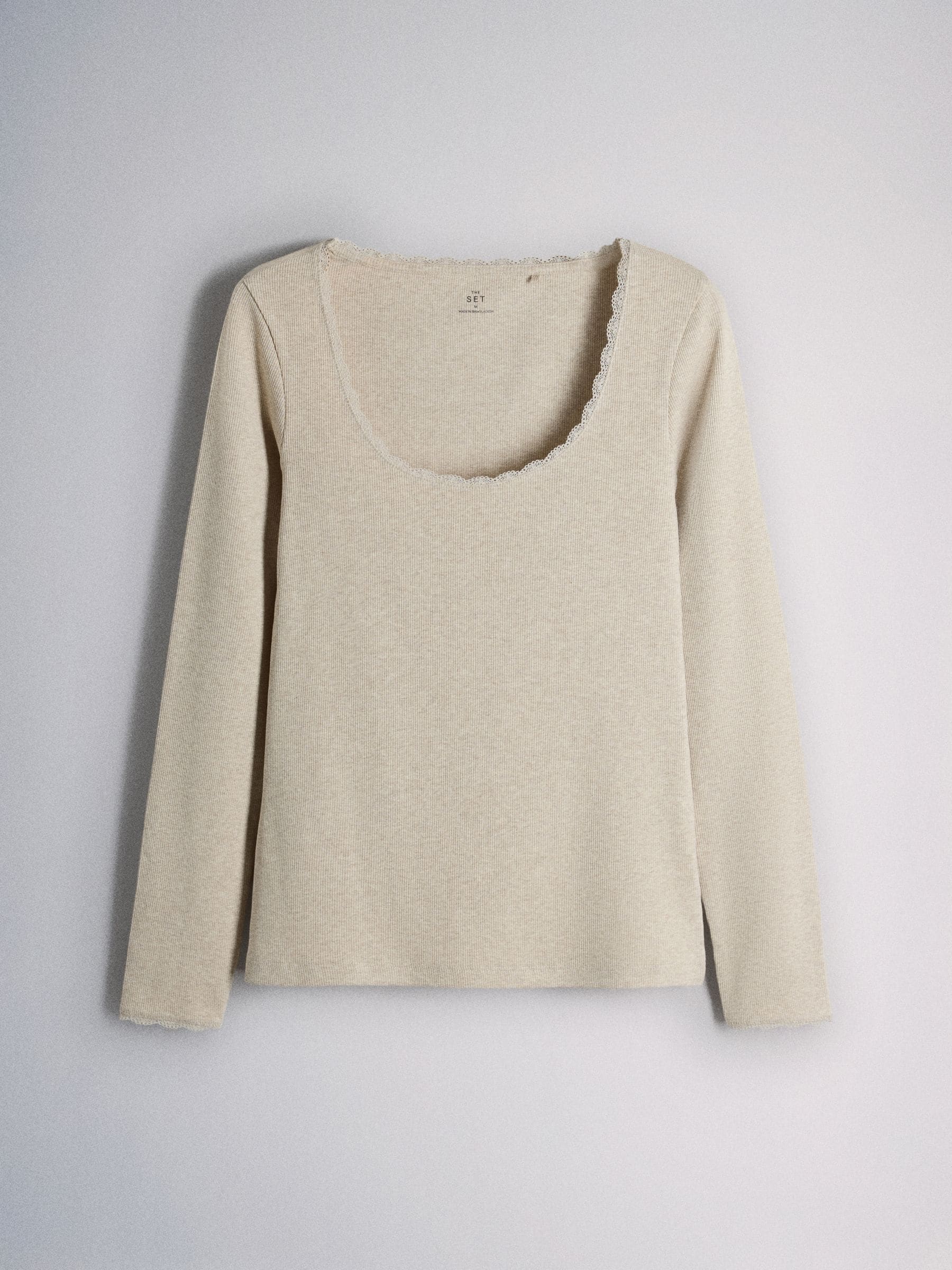The Set 5 Pack Long Sleeve Ribbed Lace Scoop Tops - Navy/Brown/Tan/White/Oat Marl - Regular - SIP Still Life