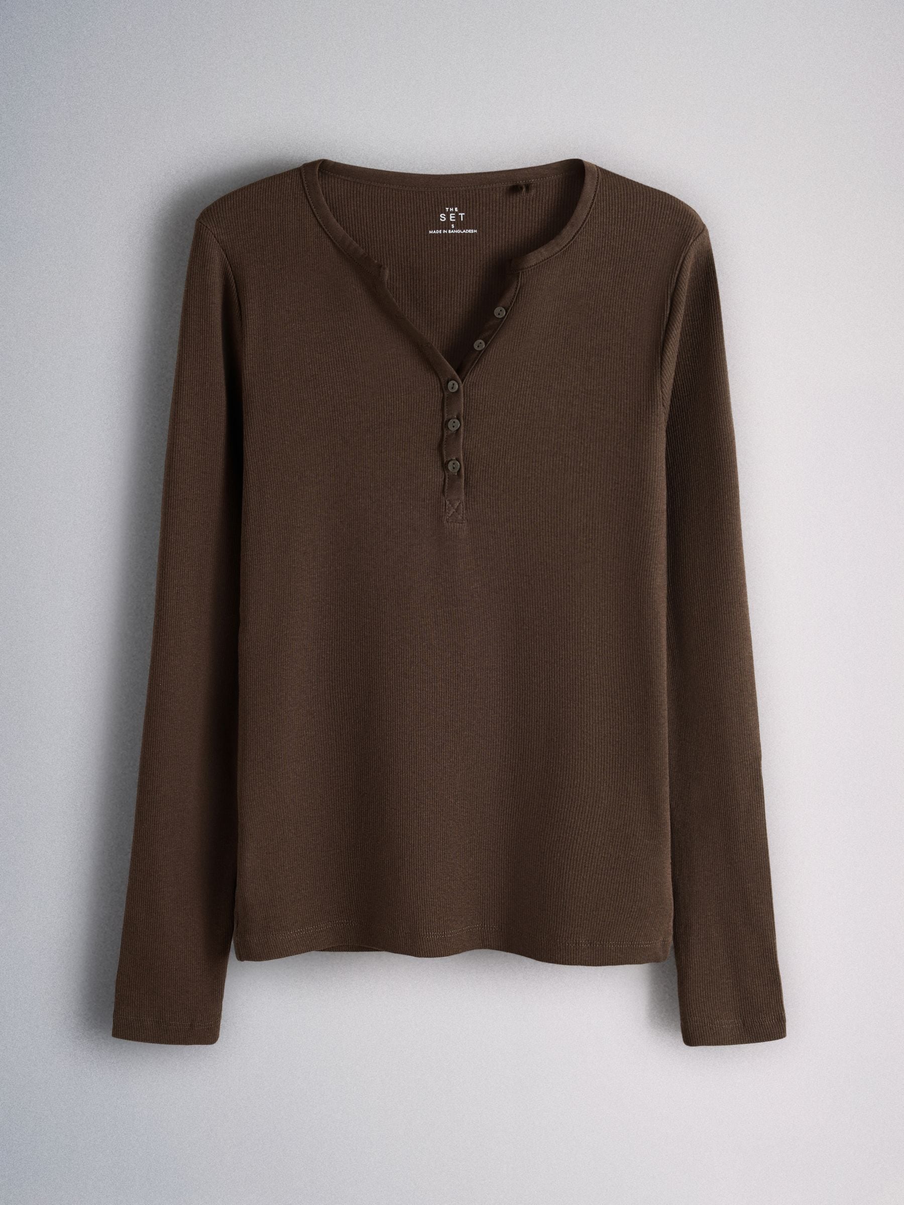 The Set 4 Pack Long Sleeve Button Henley T-Shirts - Brown/Neutral/Oat Marl/White - Regular - SIP Still Life