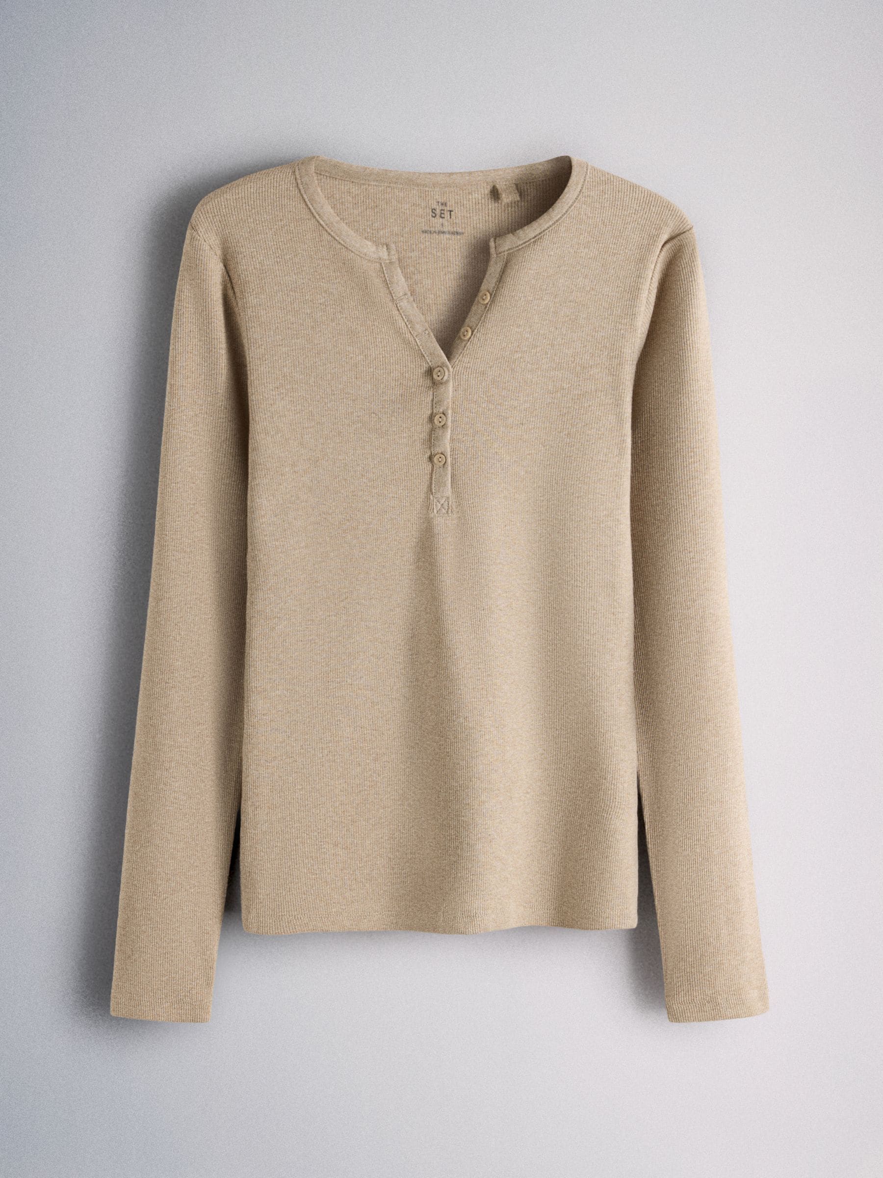 The Set 4 Pack Long Sleeve Button Henley T-Shirts - Brown/Neutral/Oat Marl/White - Regular - SIP Still Life