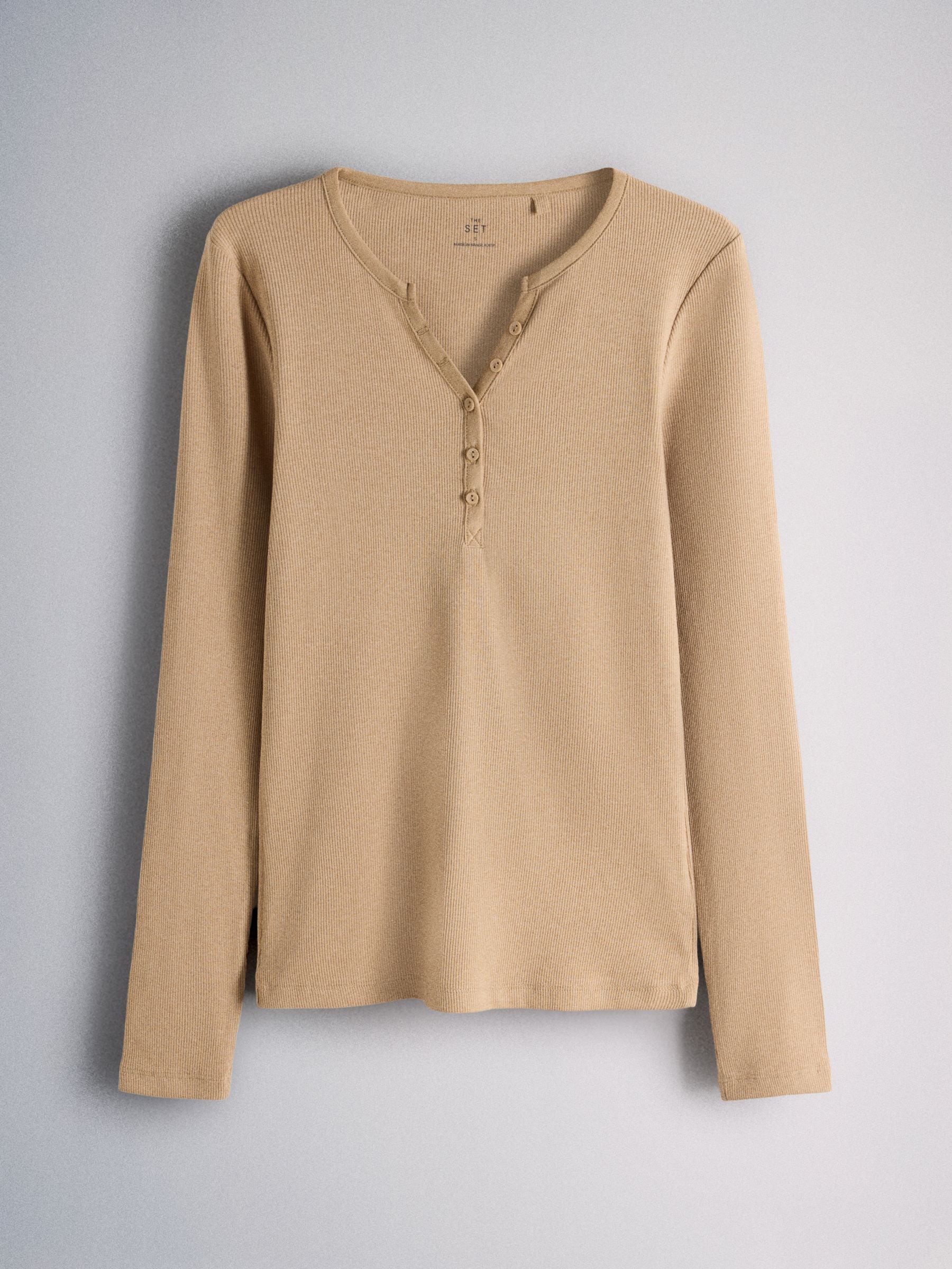 The Set 4 Pack Long Sleeve Button Henley T-Shirts - Brown/Neutral/Oat Marl/White - Regular - SIP Still Life