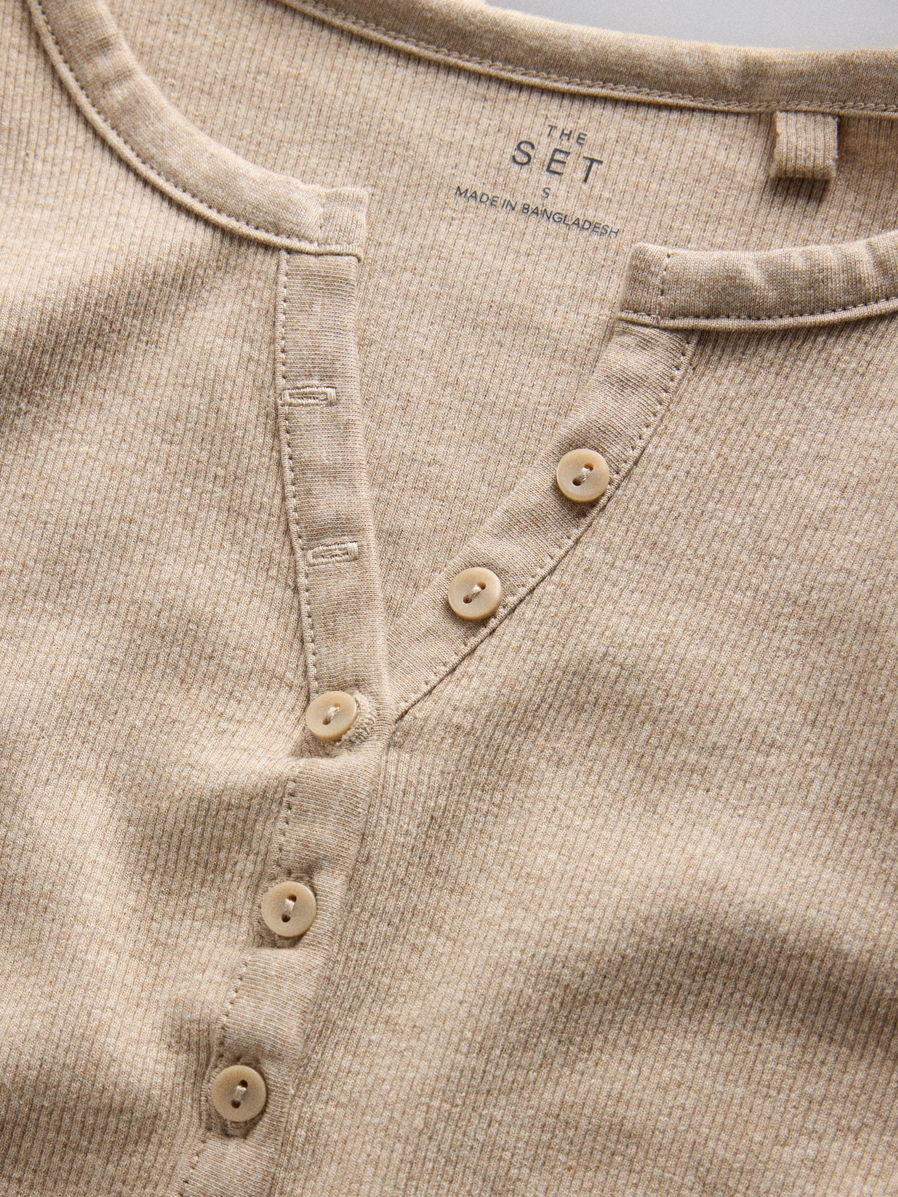 The Set 4 Pack Long Sleeve Button Henley T-Shirts - Brown/Neutral/Oat Marl/White - Regular - SIP Still Life