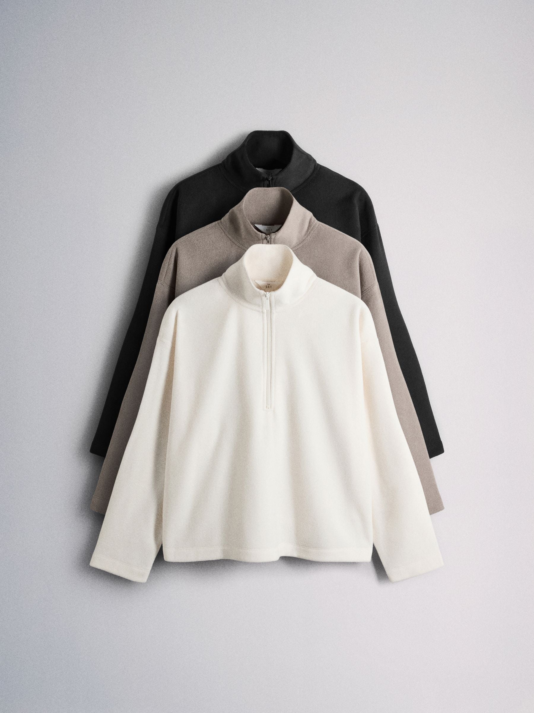 The Set 3 Pack Quarter Zip Micro Fleeces - Black/Stone/Cream - Regular - SIP Still Life