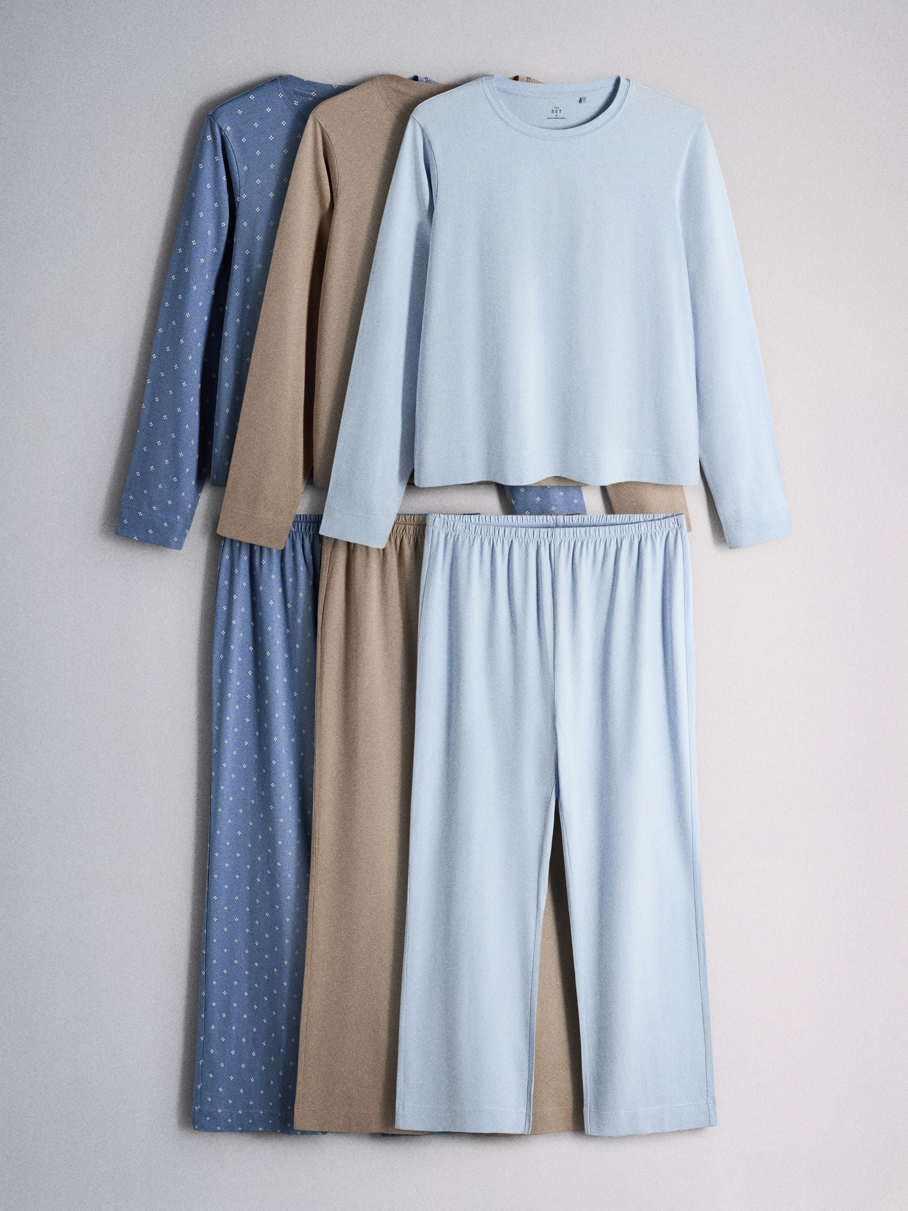 The Set 3 Pack Long Sleeve 100% Cotton Pyjamas - Blue/Light Taupe/Blue Star Print - Regular - SIP Still Life