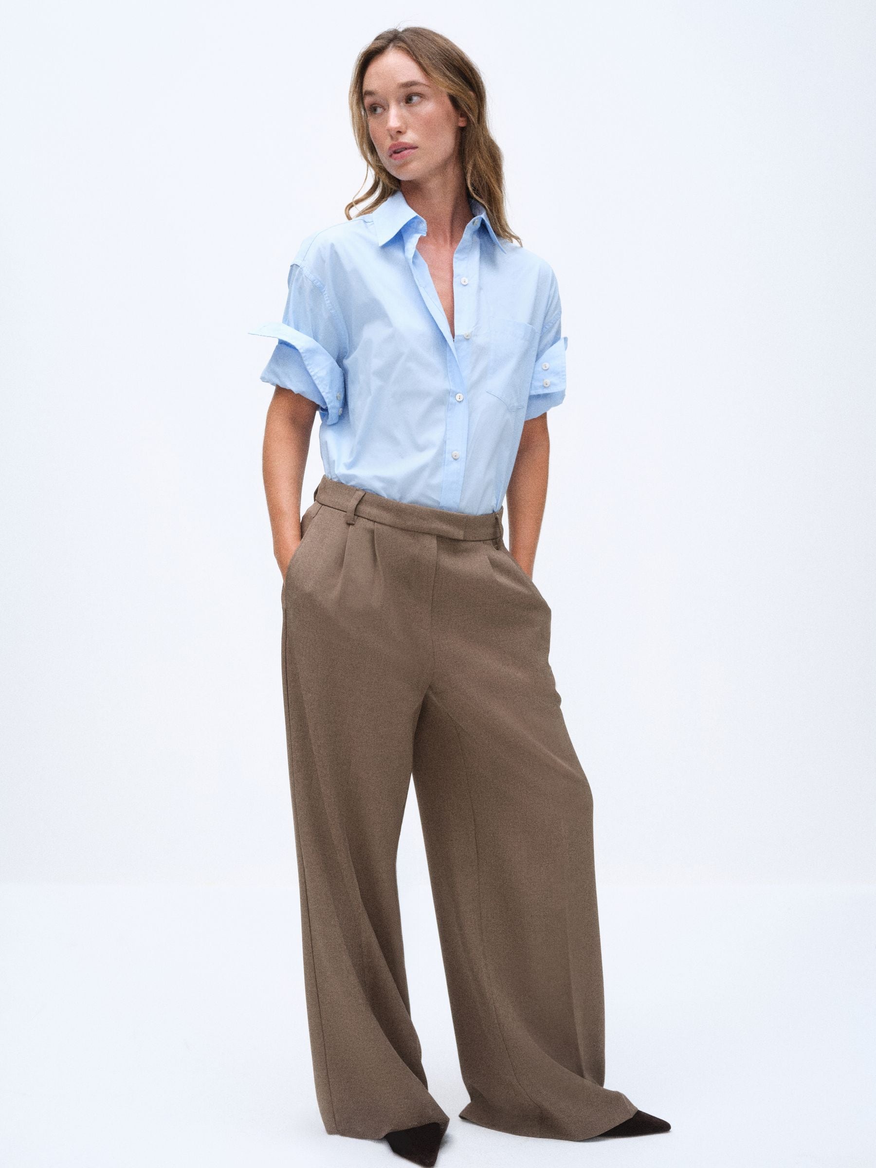 The Set 2 Pack Formal Wide Leg Trousers - Chocolate Brown/ Taupe - Regular - SIP Worn