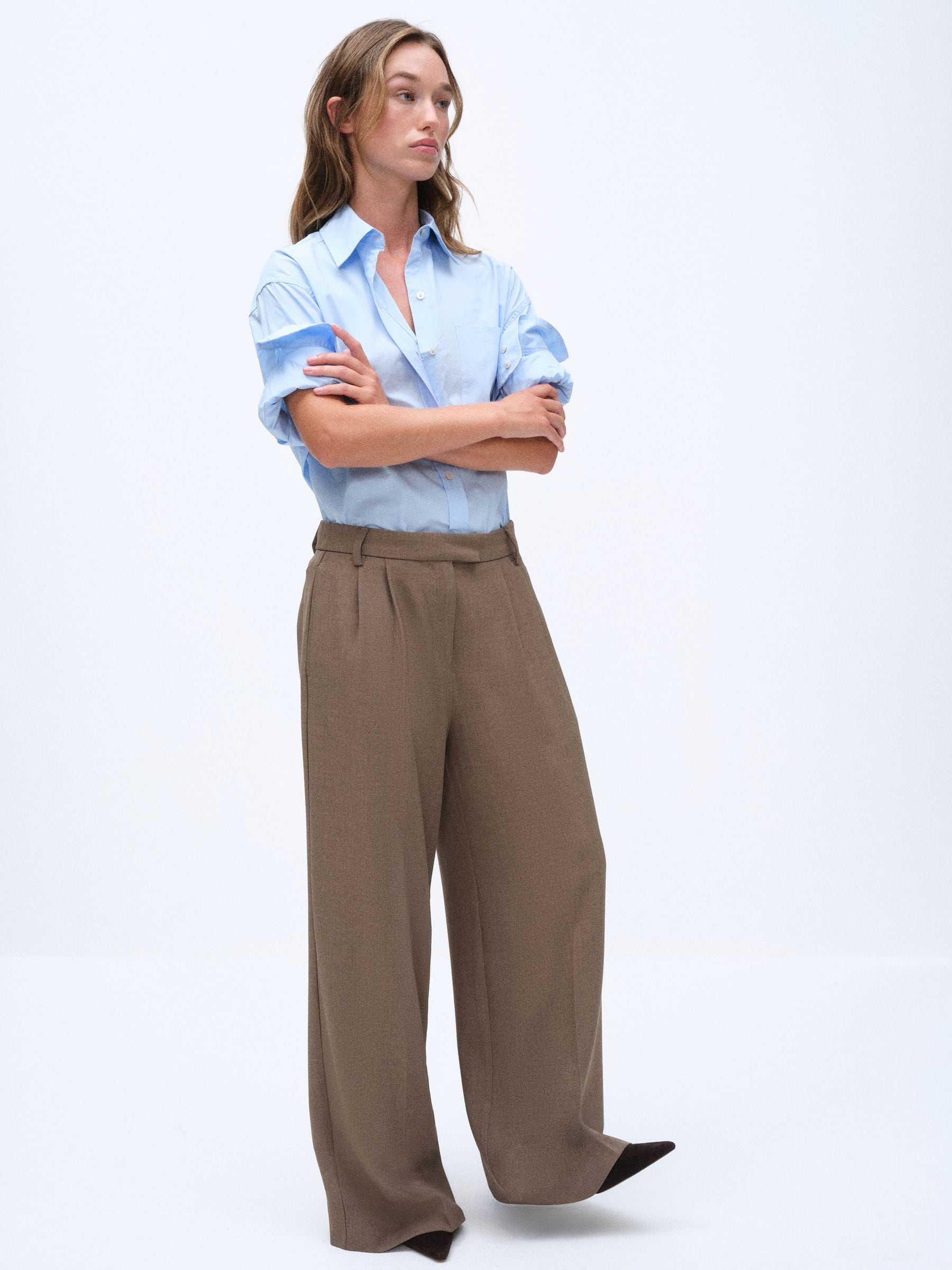 The Set 2 Pack Formal Wide Leg Trousers - Chocolate Brown/ Taupe - Regular - SIP Worn