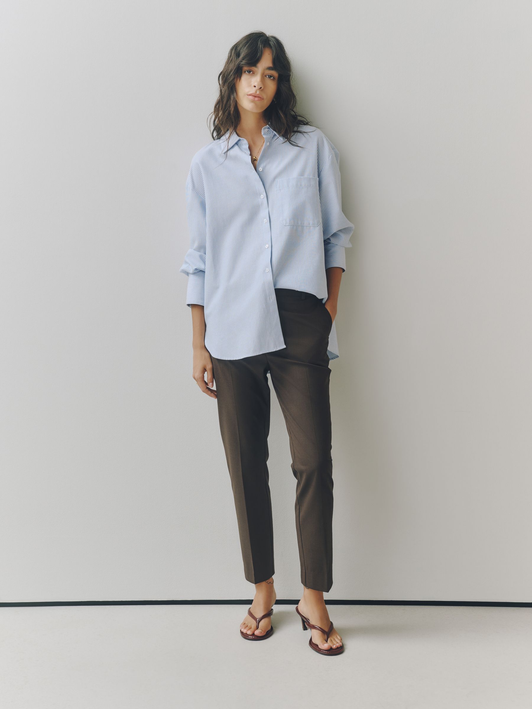 Tailored Slim Trousers With Wool - Chocolate Brown - Regular - SIP Worn