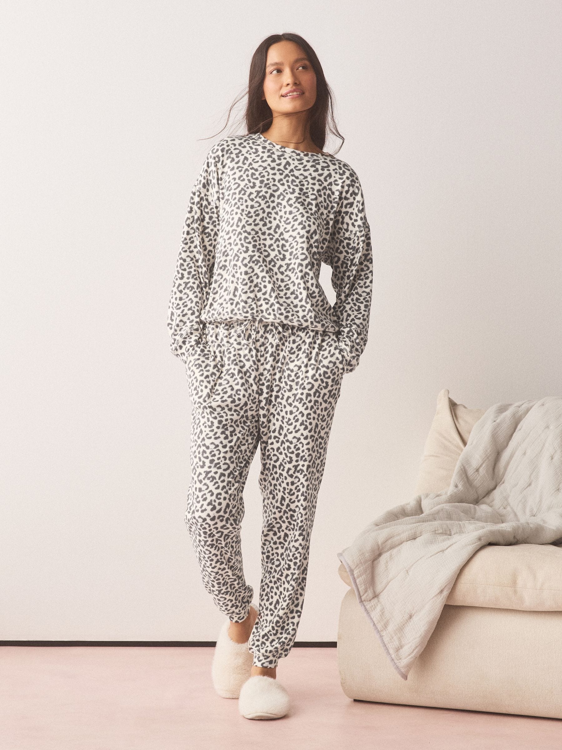 Cosy Long Sleeve Pyjamas Set - Grey Animal - Regular - SIP Worn
