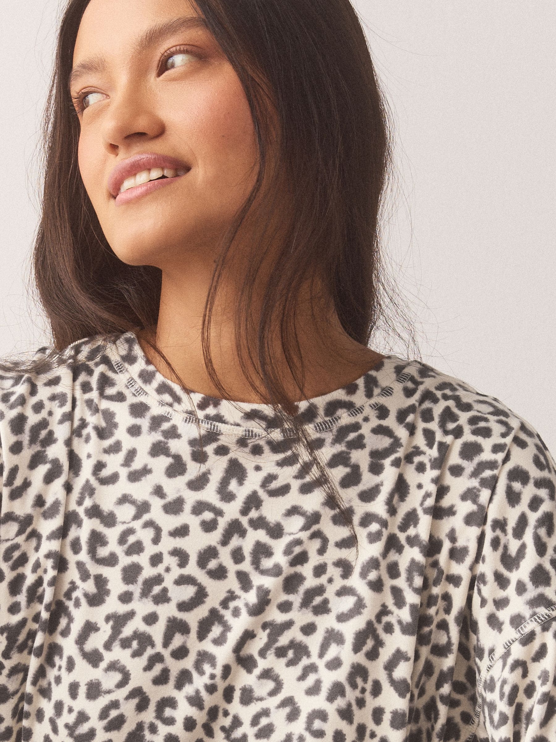 Cosy Long Sleeve Pyjamas Set - Grey Animal - Regular - SIP Worn