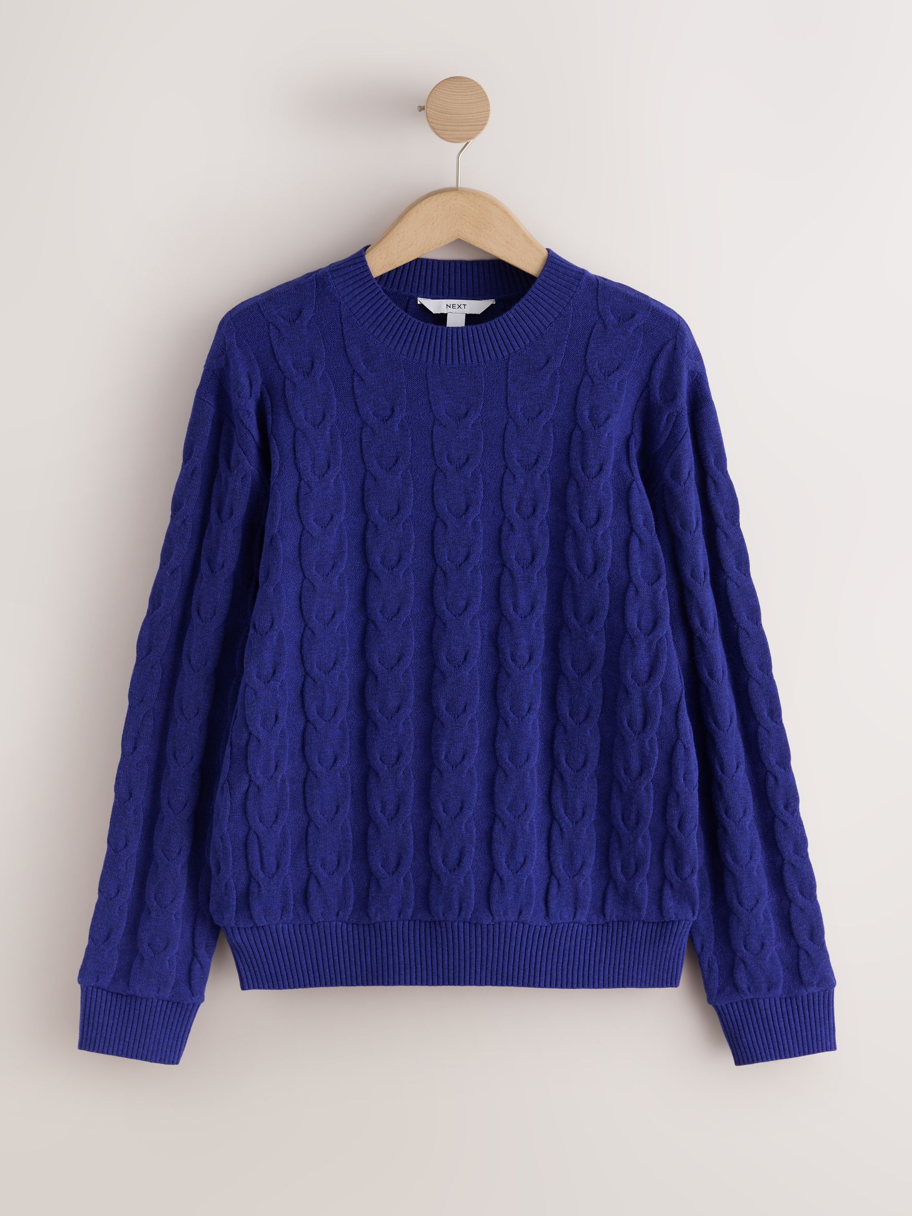 Knit Look Cable Crew Neck Jumper - Cobalt Blue - Regular - SIP Still Life