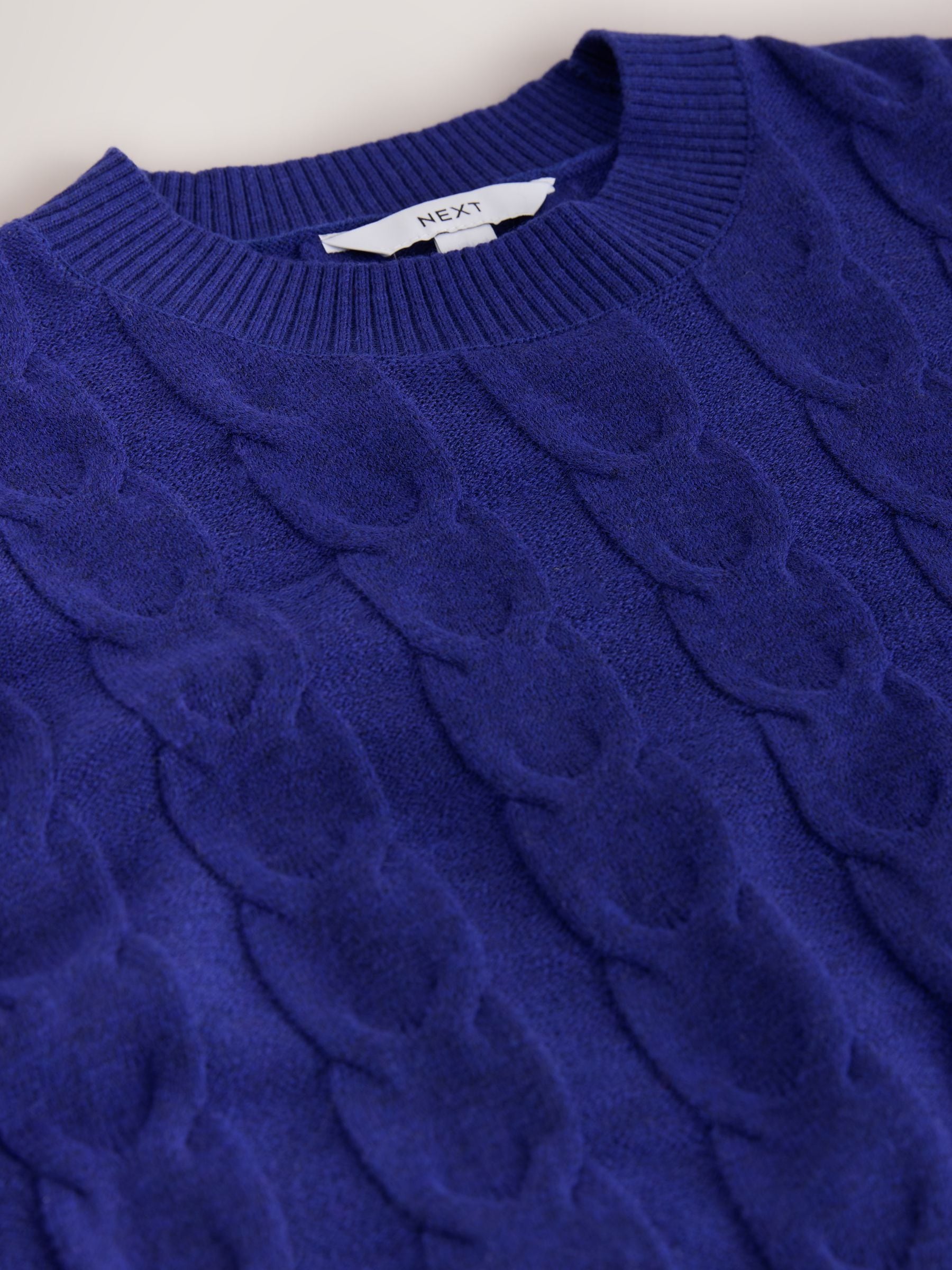 Knit Look Cable Crew Neck Jumper - Cobalt Blue - Regular - SIP Still Life