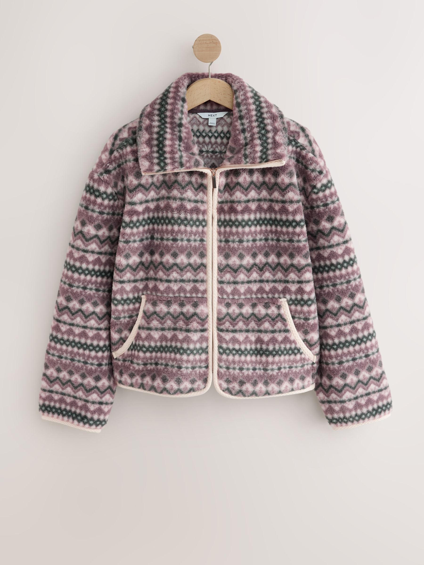 Sheepy Borg Zip Through Jacket - Grey/Pink/White - Regular - SIP Still Life