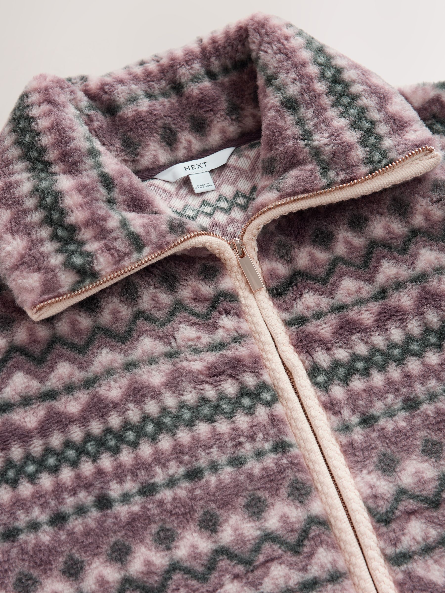Sheepy Borg Zip Through Jacket - Grey/Pink/White - Regular - SIP Still Life