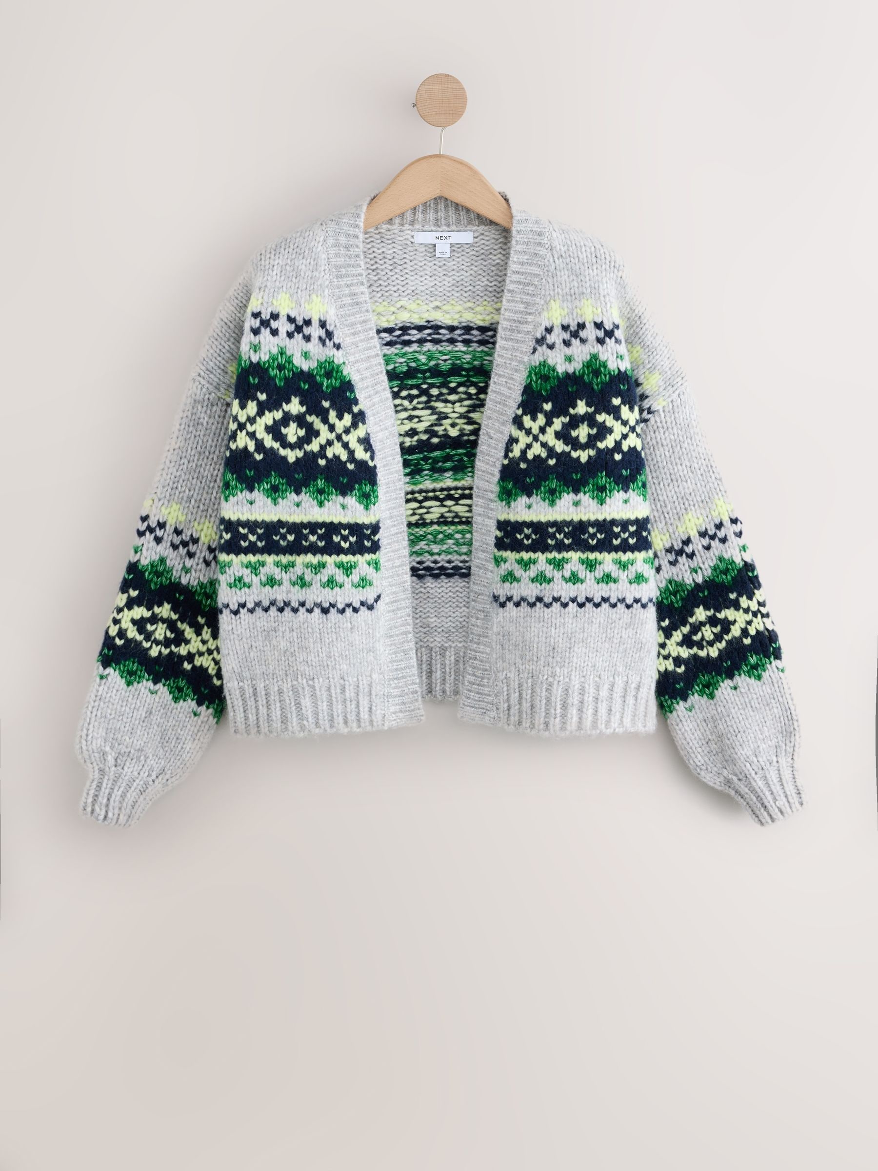 Soft Touch Chunky Knit Open Cardigan - Grey Fairisle - Regular - SIP Still Life