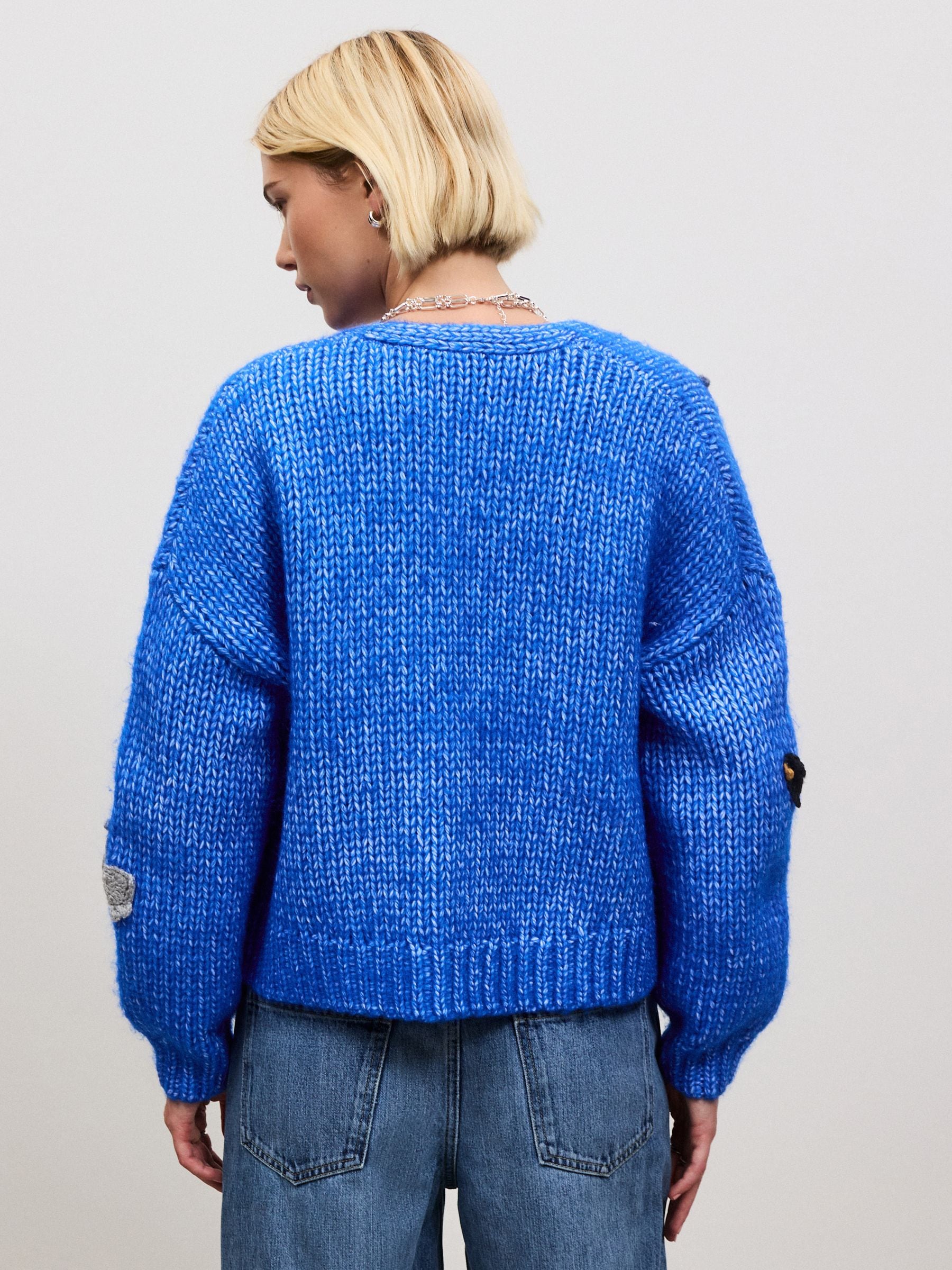 Soft Touch Chunky Knit Open Cardigan - Cobalt Blue Crochet Dogs - Regular - Location Worn