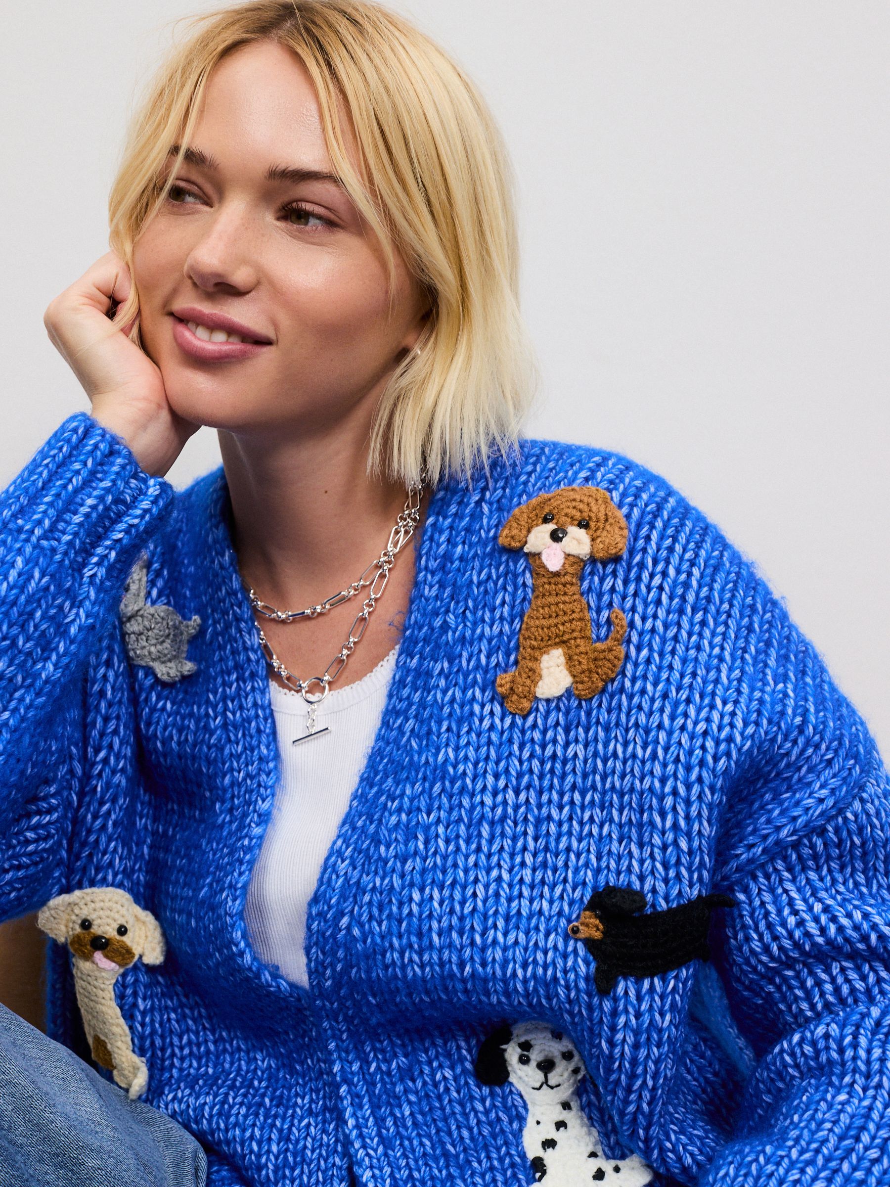 Soft Touch Chunky Knit Open Cardigan - Cobalt Blue Crochet Dogs - Regular - Location Worn