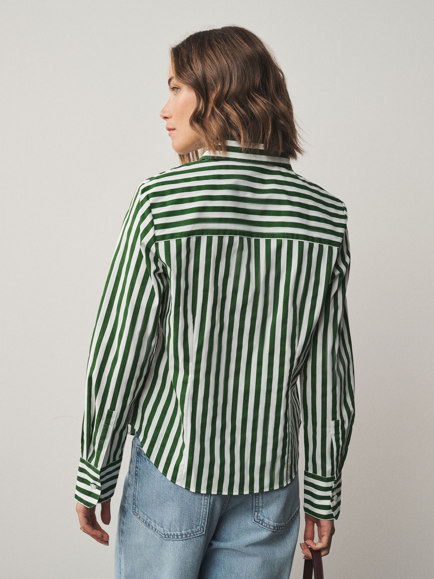 Fitted Stretch Essential Long Sleeve Shirt - Green/White - Regular - SIP Worn