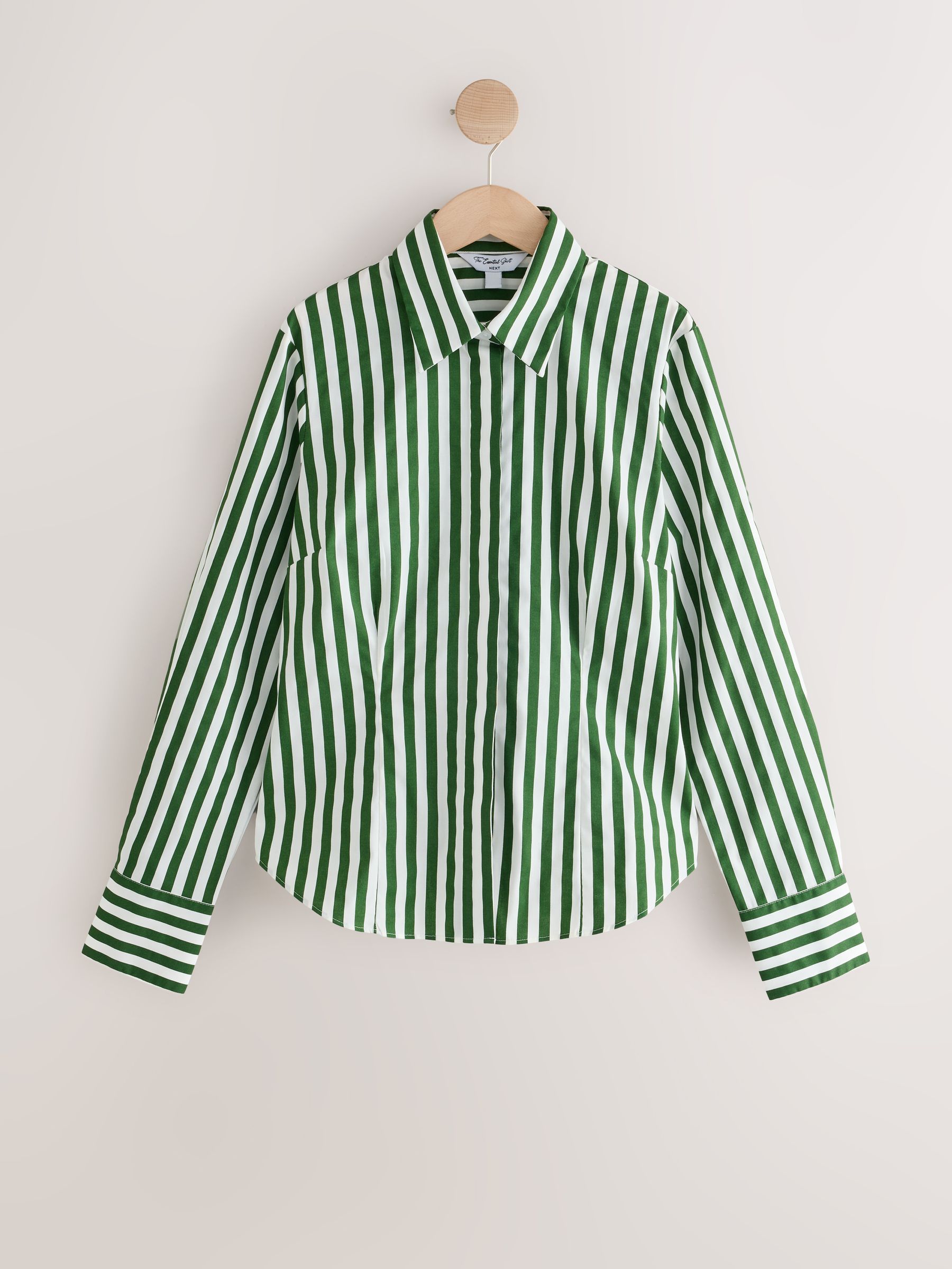 Fitted Stretch Essential Long Sleeve Shirt - Green/White - Regular - SIP Still Life