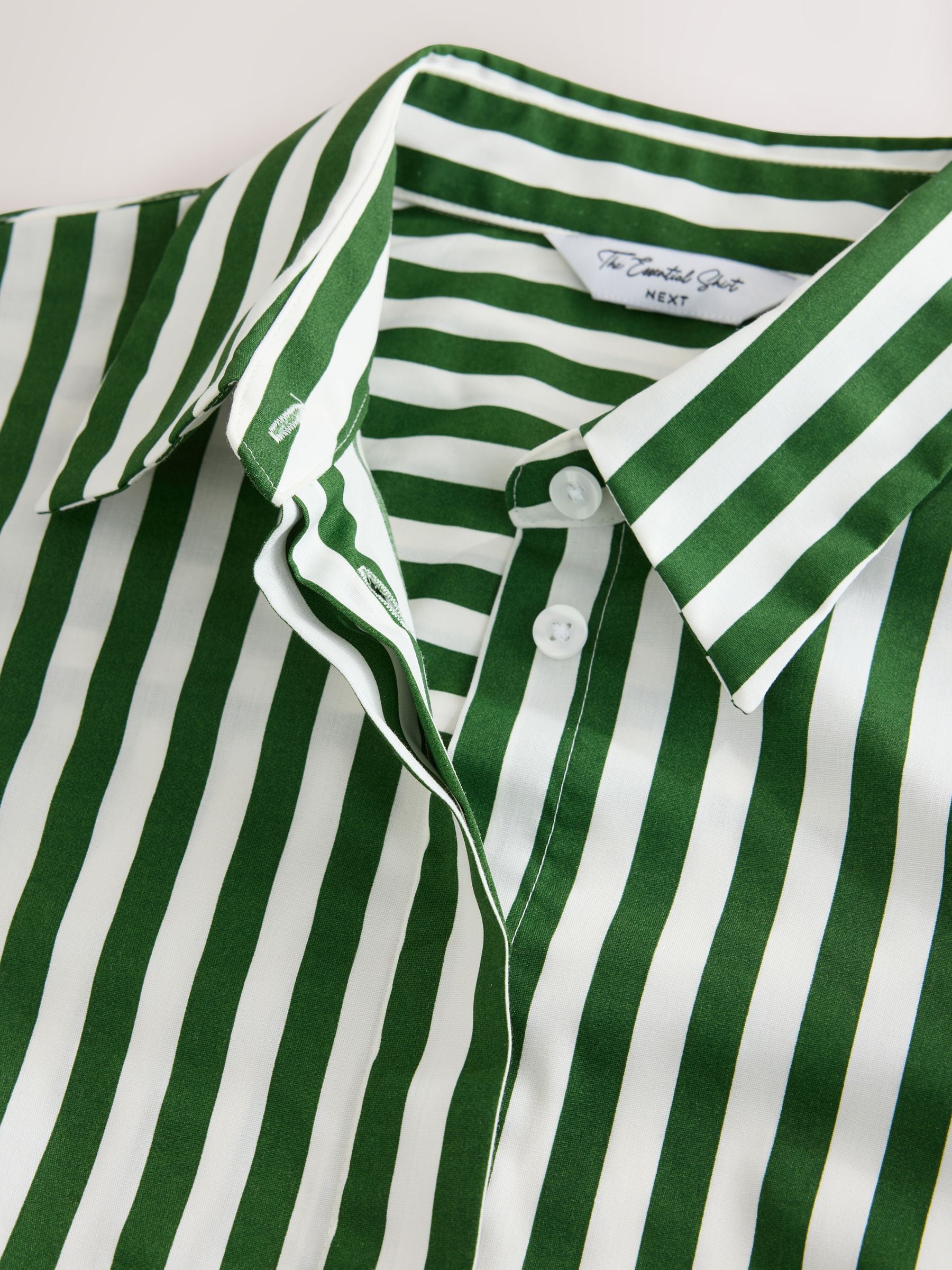 Fitted Stretch Essential Long Sleeve Shirt - Green/White - Regular - SIP Still Life