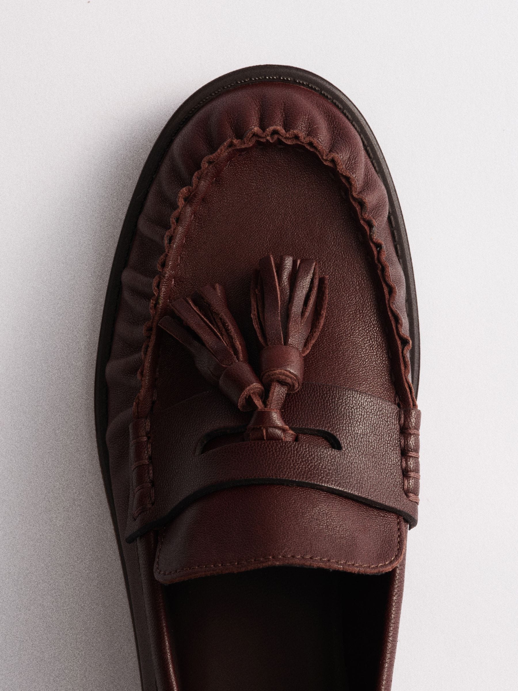 The Set Tassel Ruched Loafers - Brown - Regular - SIP Still Life