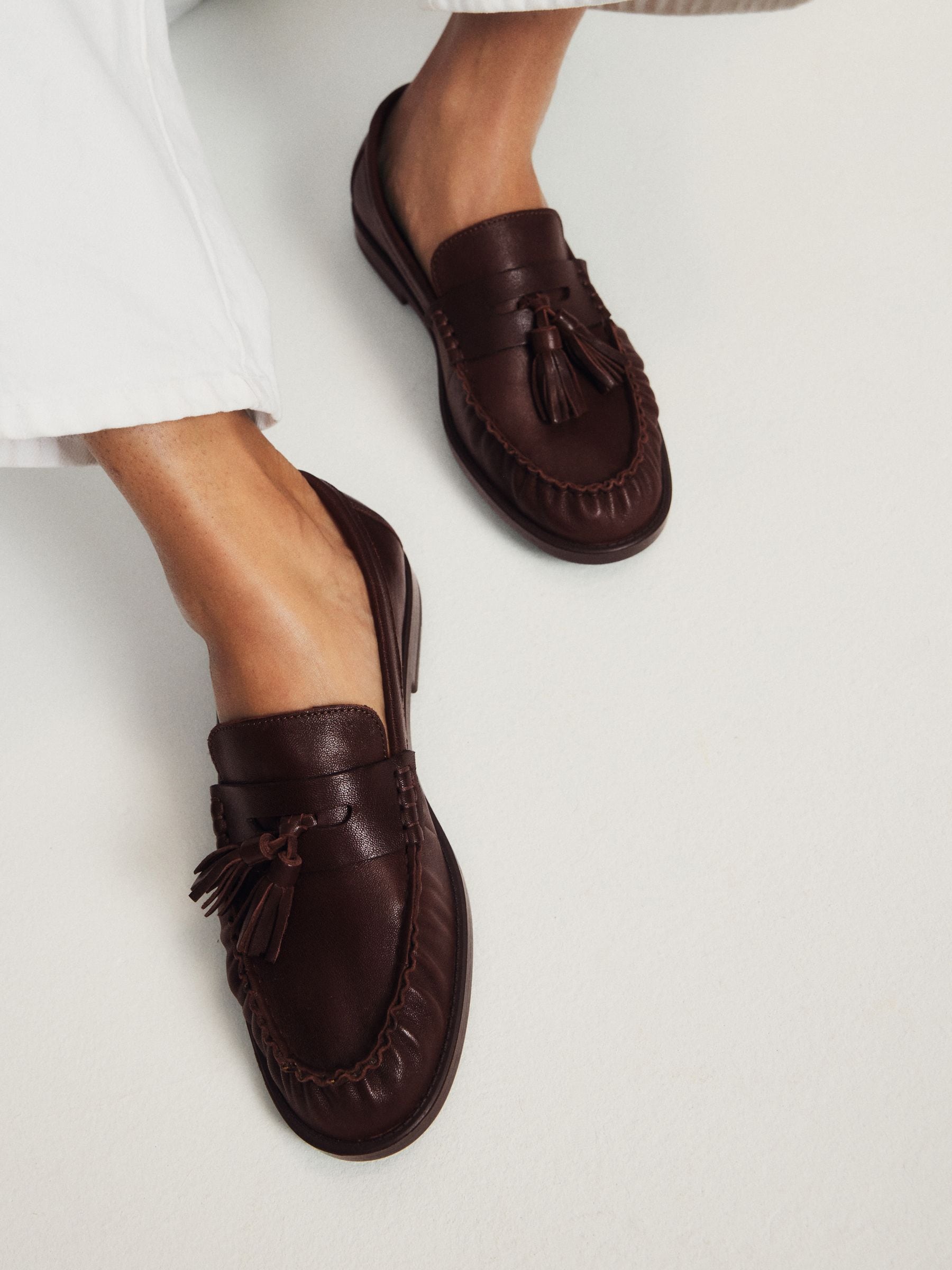 The Set Tassel Ruched Loafers - Brown - Regular - SIP Worn