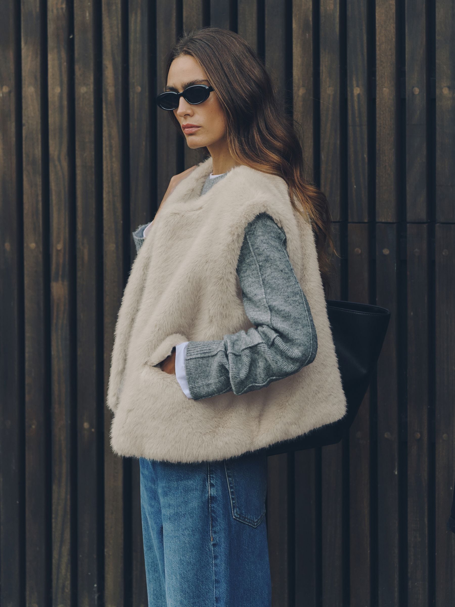 Faux Fur Gilet Cover-Up - Grey - Regular - SIP Worn