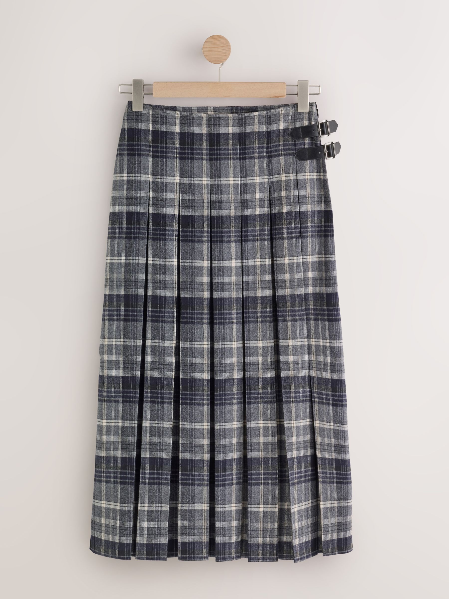 N. Premium Kilt Midi Skirt - Grey/Blue Check - Regular - SIP Still Life