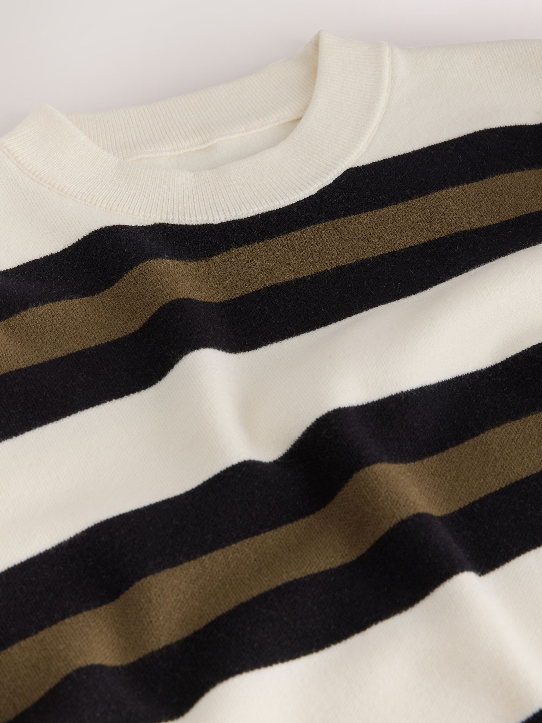 Striped Knit Look Crew Neck Jumper - Ecru Cream & Sage - Regular - SIP Still Life