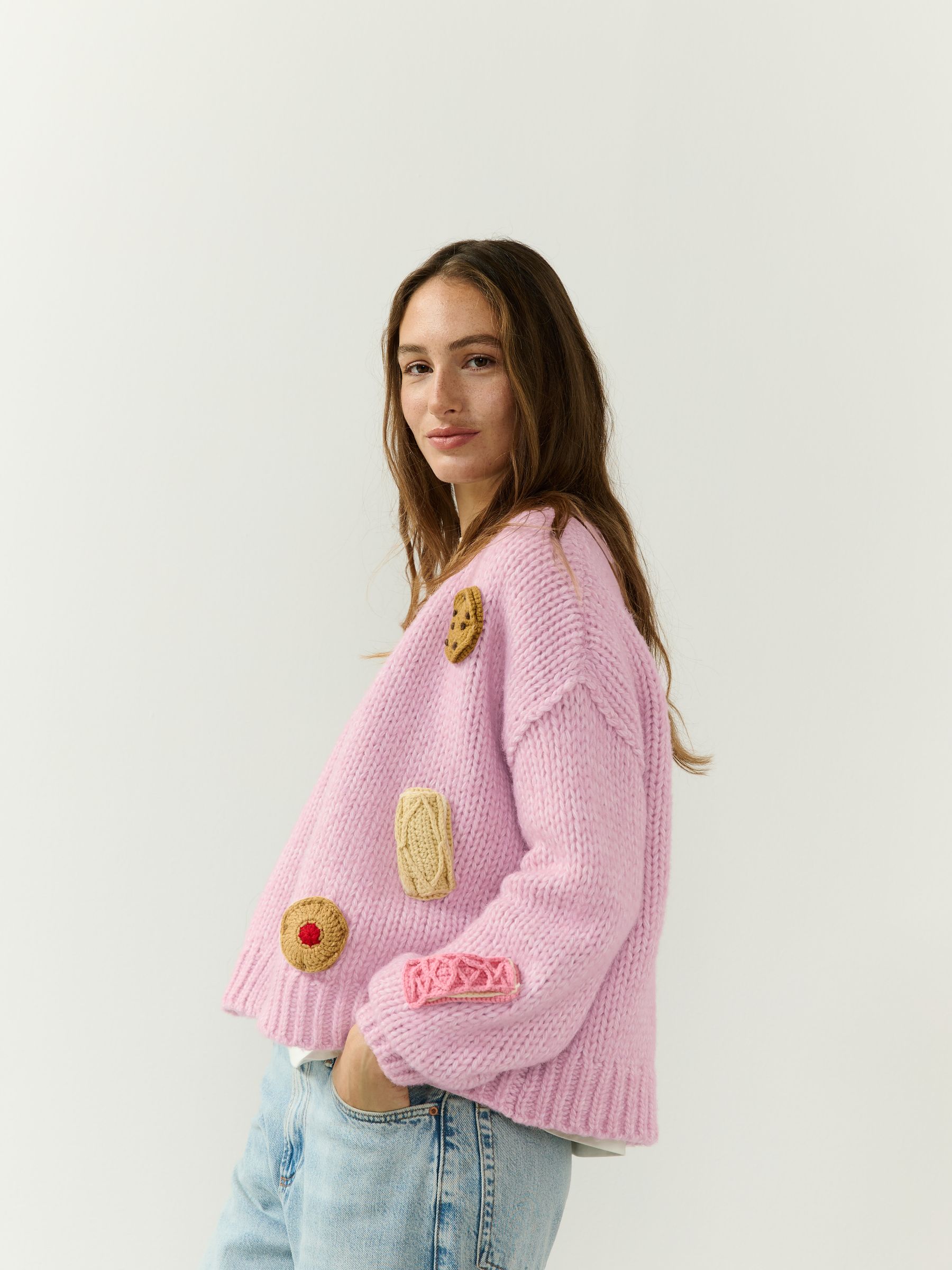 Soft Touch Chunky Knit Open Cardigan - Pink Crochet Biscuit - Regular - SIP Worn
