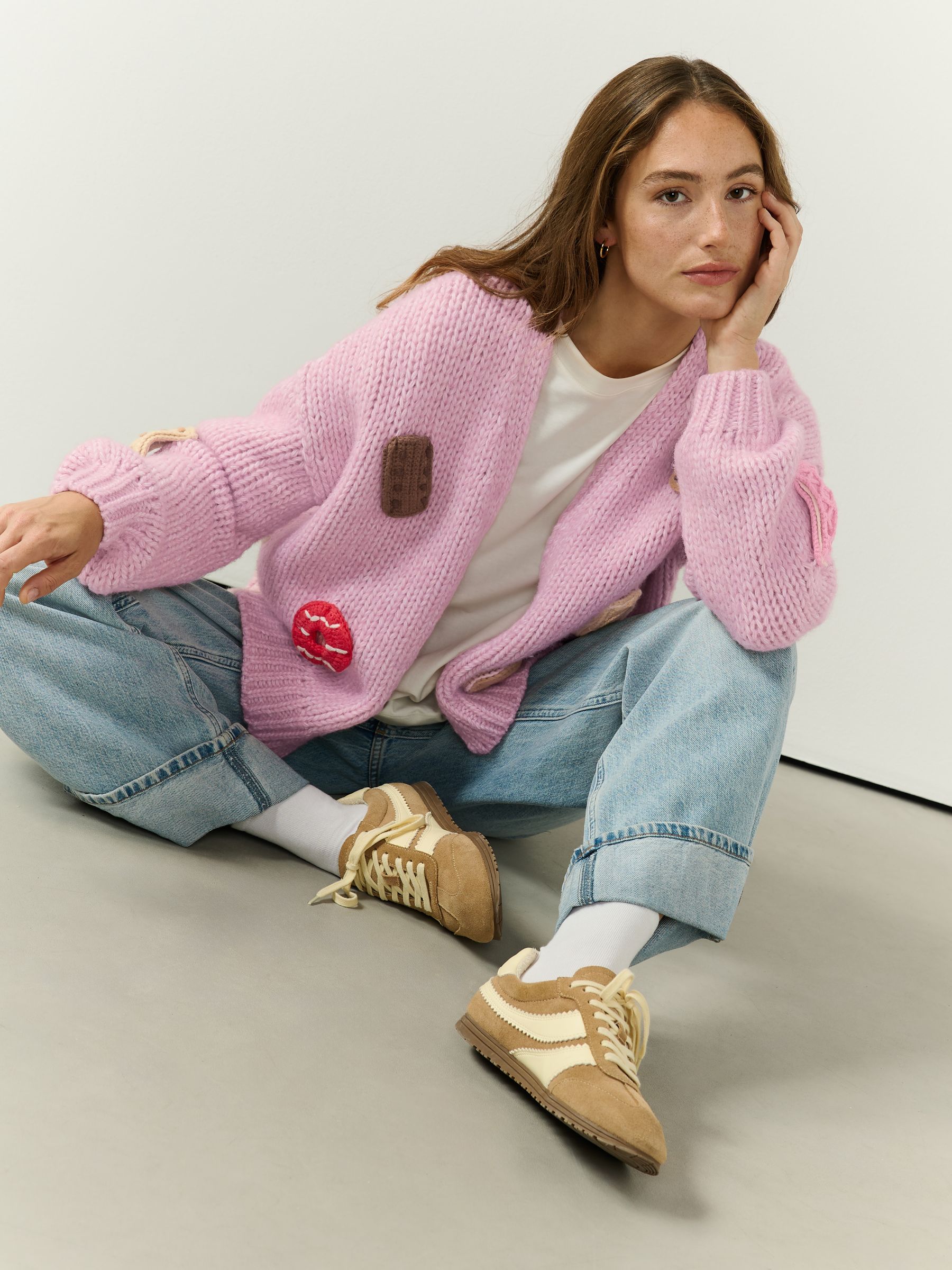Soft Touch Chunky Knit Open Cardigan - Pink Crochet Biscuit - Regular - SIP Worn