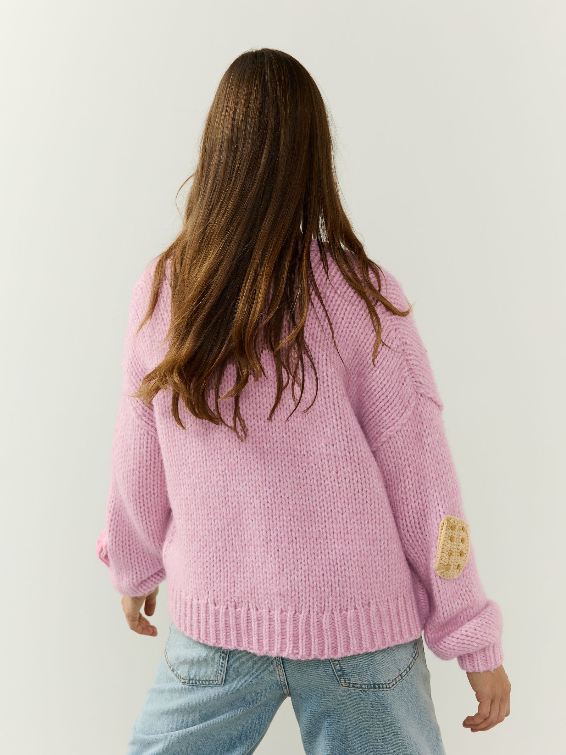 Soft Touch Chunky Knit Open Cardigan - Pink Crochet Biscuit - Regular - SIP Worn