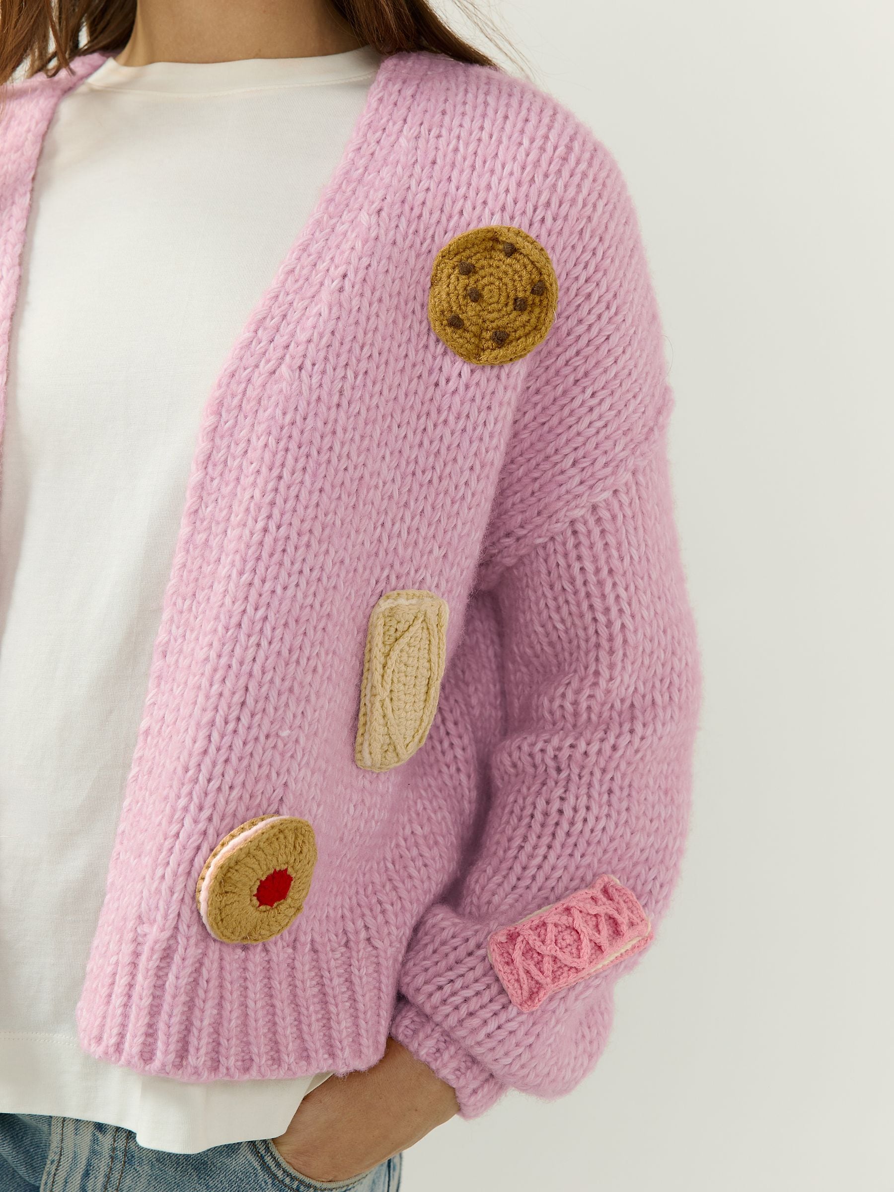 Soft Touch Chunky Knit Open Cardigan - Pink Crochet Biscuit - Regular - SIP Worn
