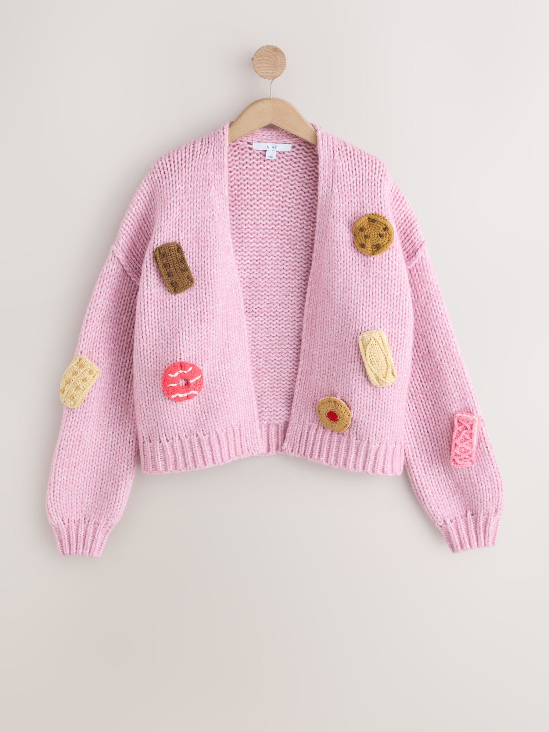 Soft Touch Chunky Knit Open Cardigan - Pink Crochet Biscuit - Regular - SIP Still Life